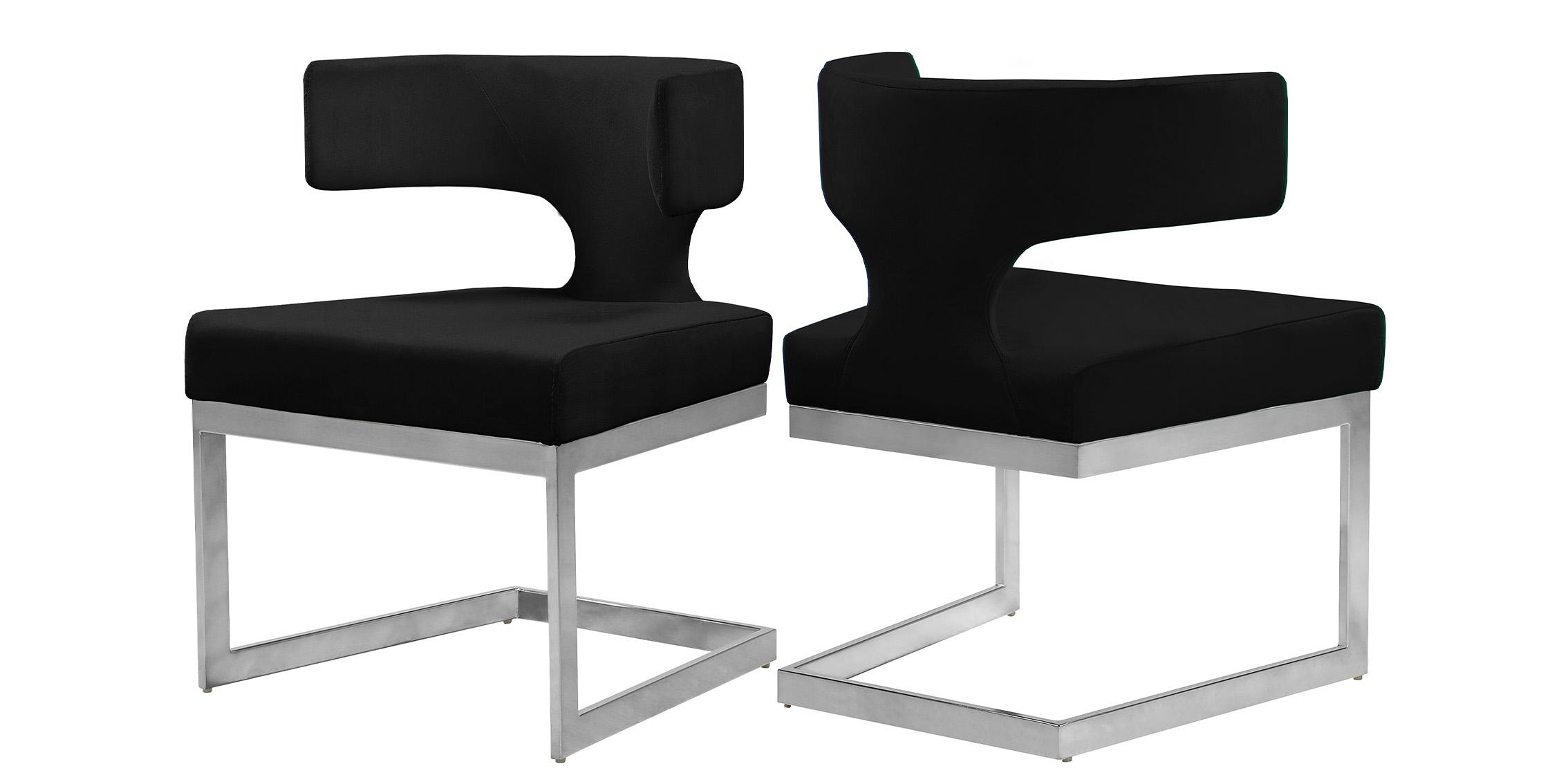 Contemporary Dining Chair Set ALEXANDRA 954Black-C 954Black-C-Set-2 in Chrome, Black Velvet