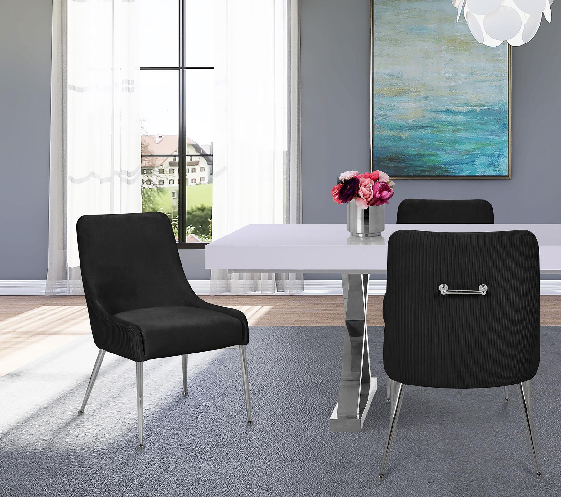 

    
Black Velvet & Chrome Dining Chair Set 2Pcs ACE 856Black Meridian Contemporary
