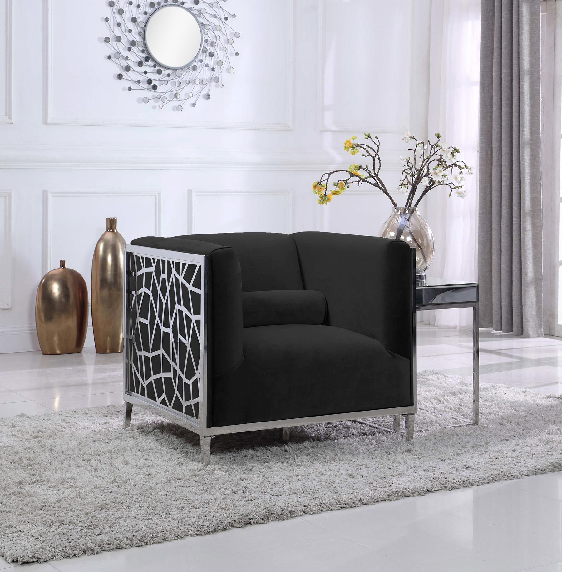 

    
Black Velvet & Chrome Chair Set 2Pc OPAL 672Black-C Meridian Contemporary Modern
