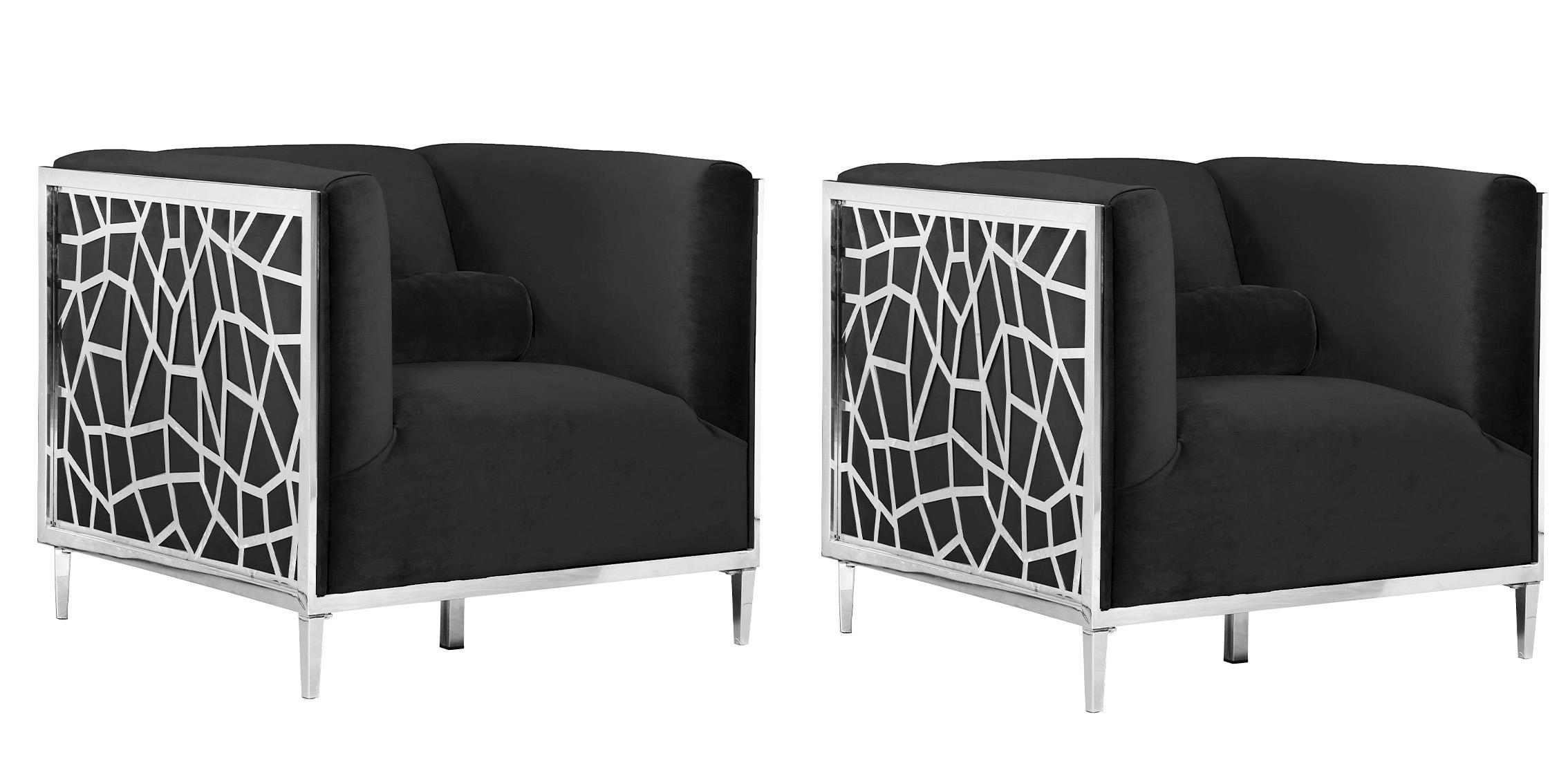 

    
Black Velvet & Chrome Chair Set 2Pc OPAL 672Black-C Meridian Contemporary Modern
