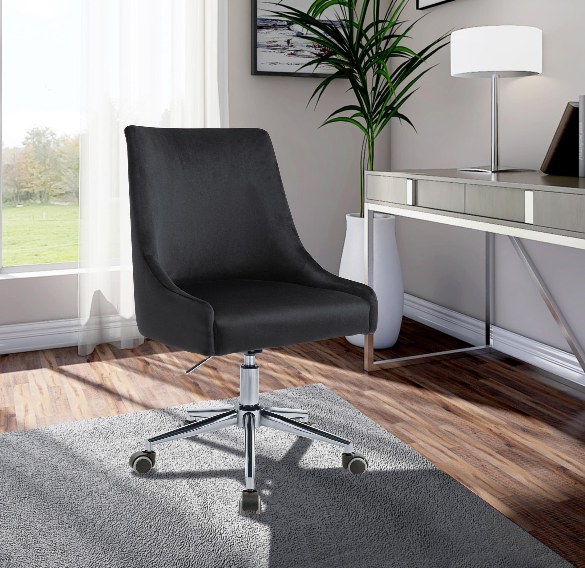

    
Black Velvet Chrome Swivel Office Chair KARINA 164Black Meridian Contemporary
