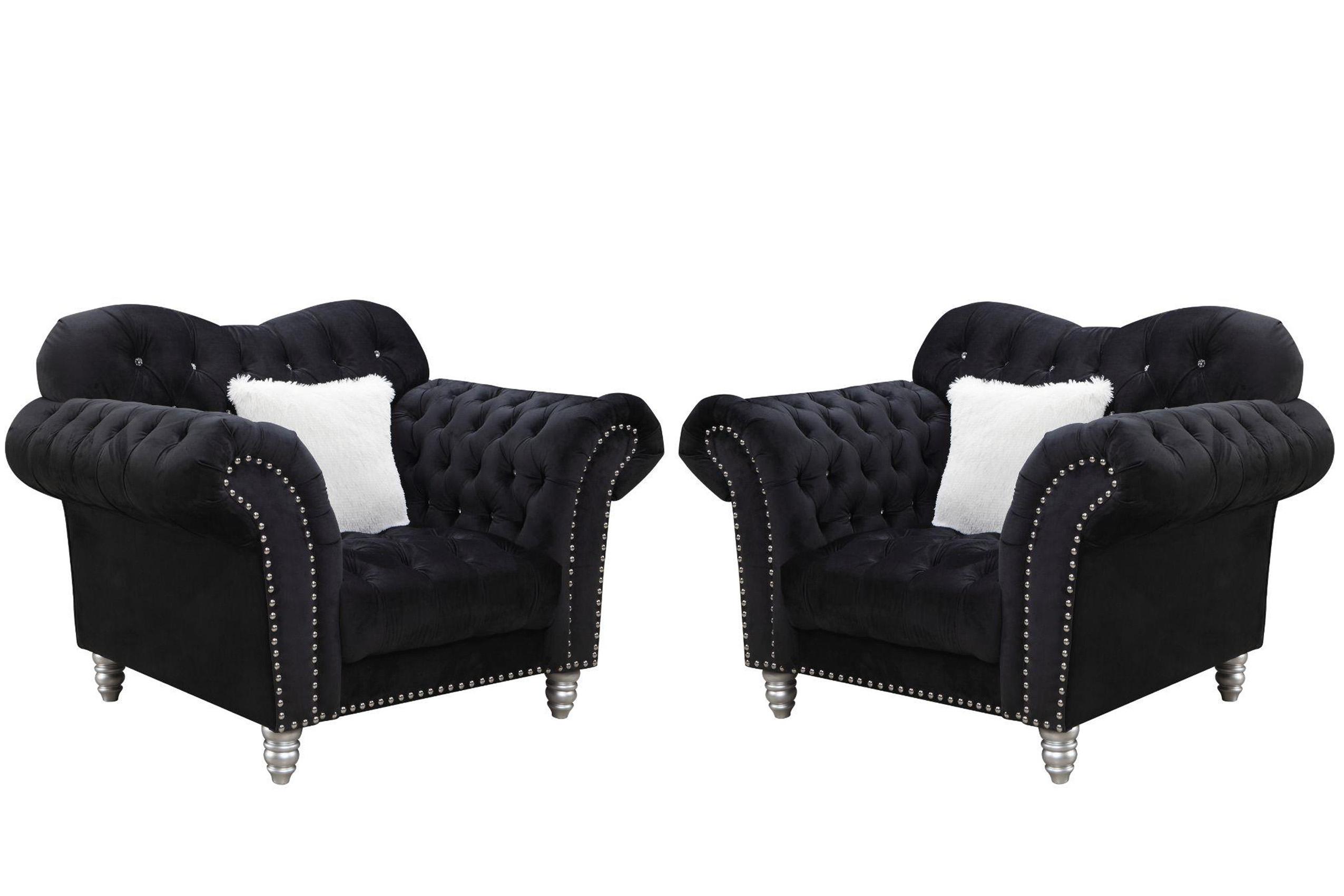 

    
Black Velvet Crystal Tufted Arm Chair Set 2Pcs JESSICA Galaxy Home Contemporary
