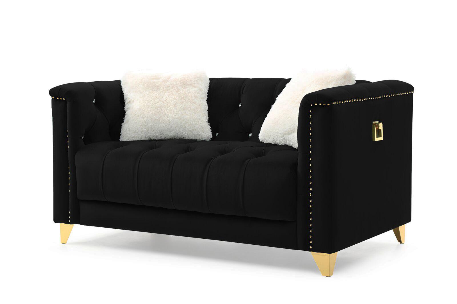 

    
Black Velvet Crystal Tufted Loveseat RUSSELL Galaxy Home Contemporary Modern
