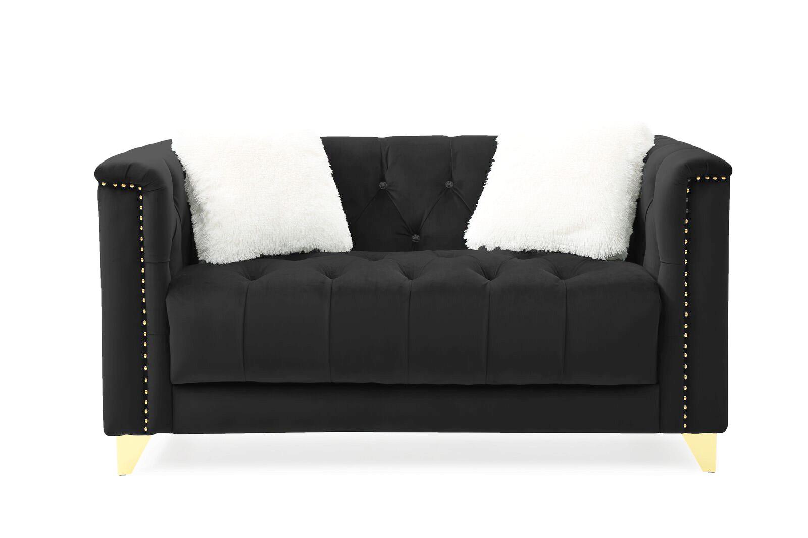 

    
Black Velvet Crystal Tufted Loveseat RUSSELL Galaxy Home Contemporary Modern
