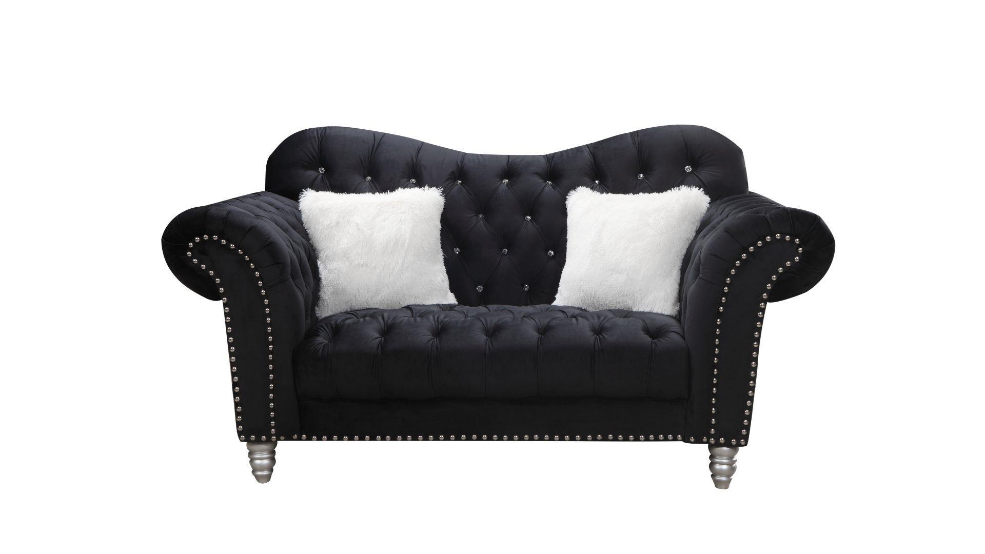 

    
Black Velvet Crystal Tufted Sofa JESSICA Galaxy Home Contemporary Modern
