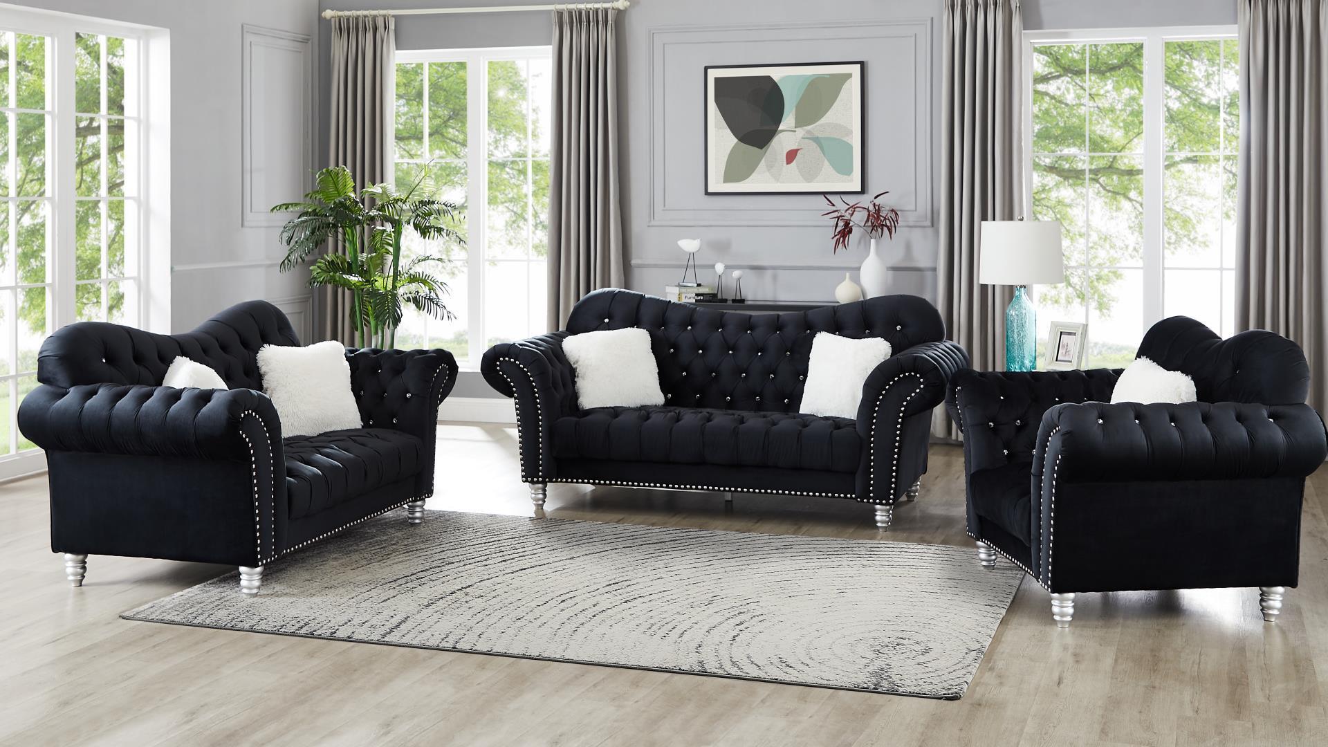 

    
Black Velvet Crystal Tufted Sofa JESSICA Galaxy Home Contemporary Modern

