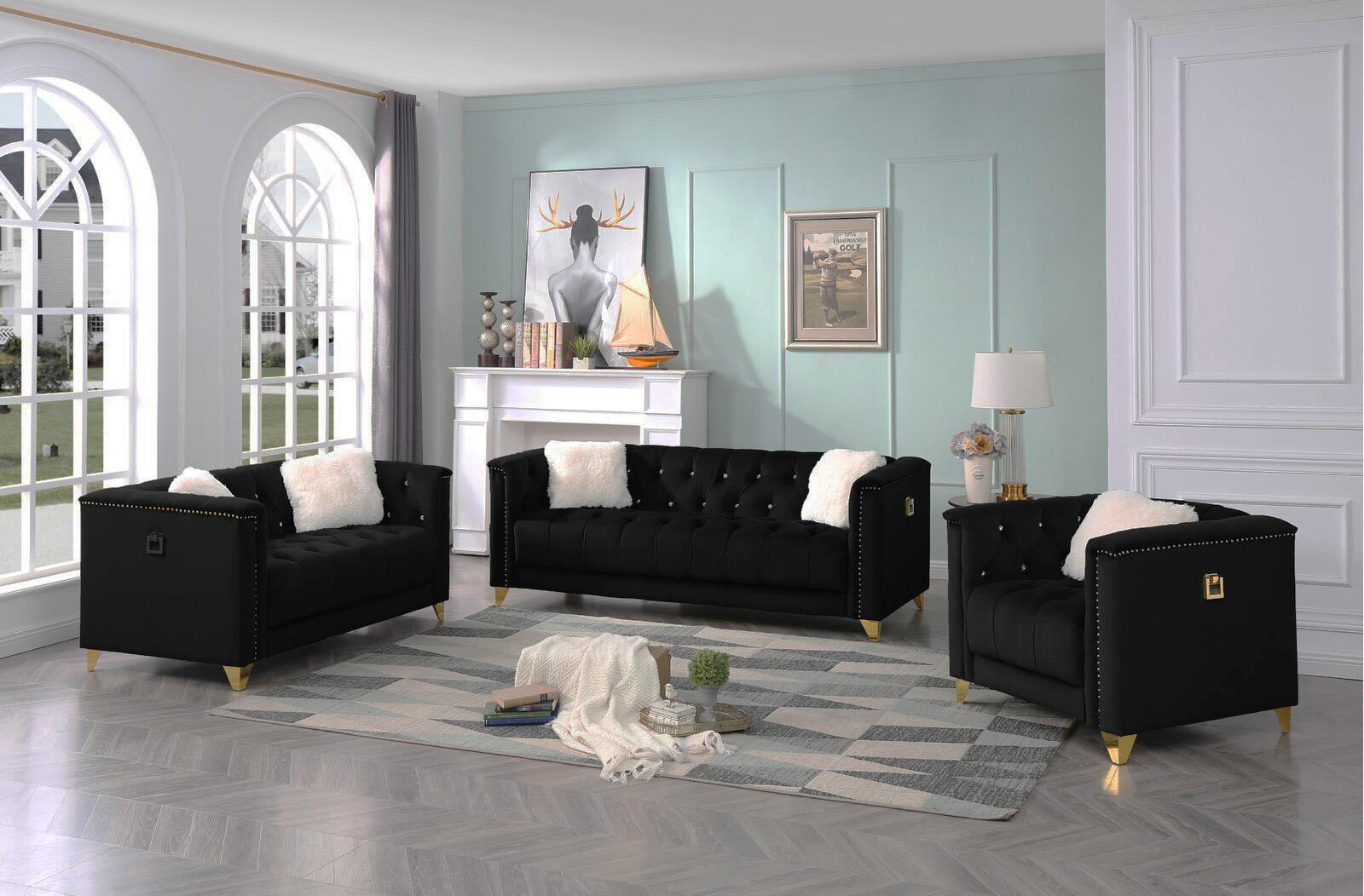 

        
808857604194Black Velvet Crystal Tufted Sofa Set 2Pc RUSSELL Galaxy Home  Modern
