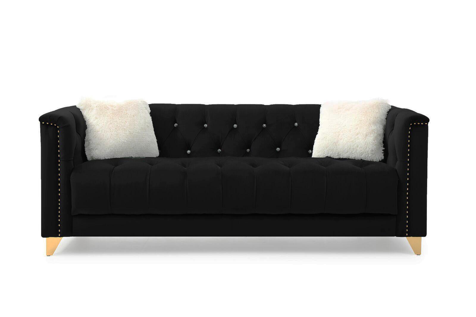 

    
Black Velvet Crystal Tufted Sofa Set 2Pc RUSSELL Galaxy Home  Modern
