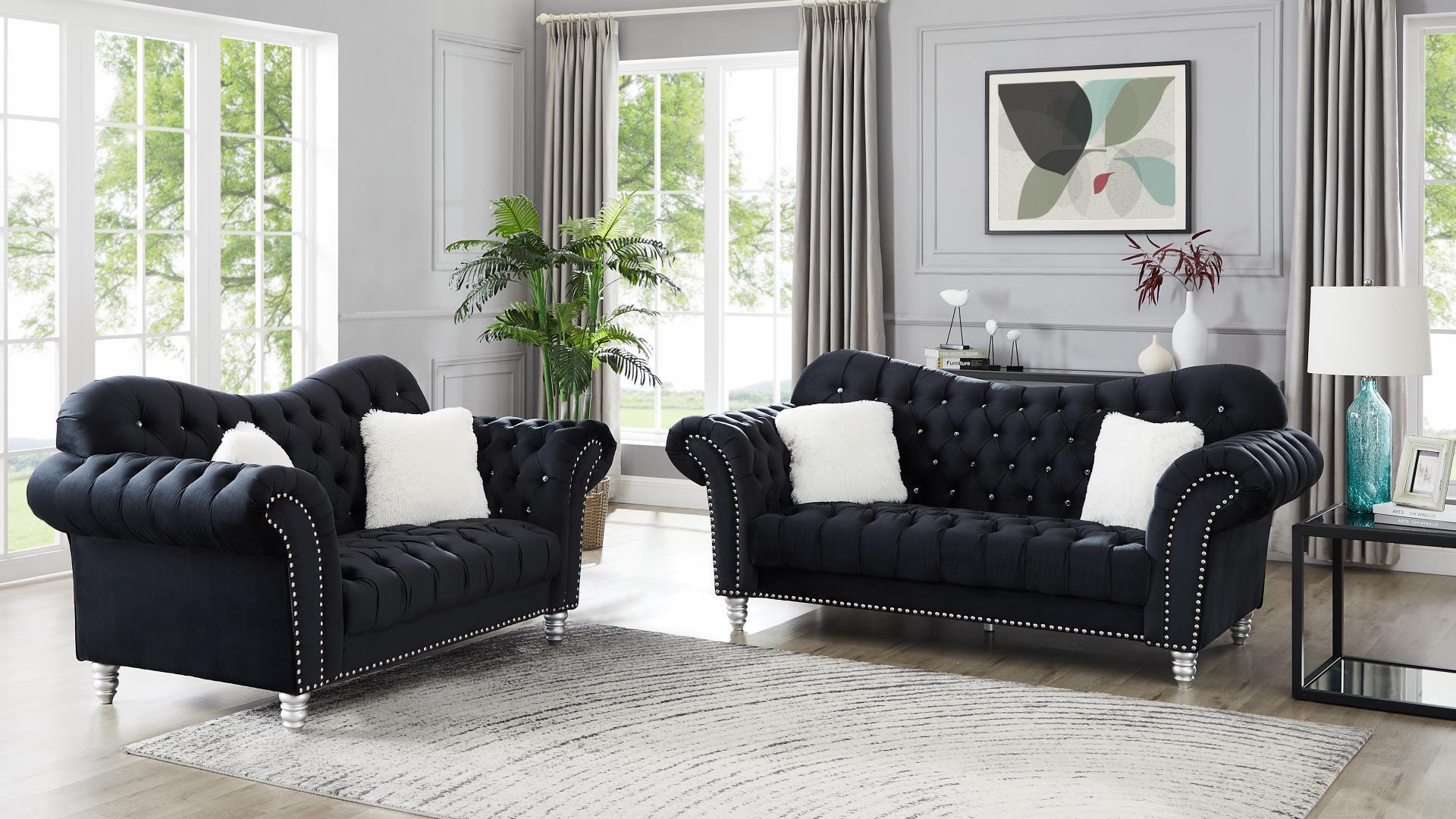 Contemporary, Modern Sofa Set JESSICA BK JESSICA-BK-S-L in Black Fabric