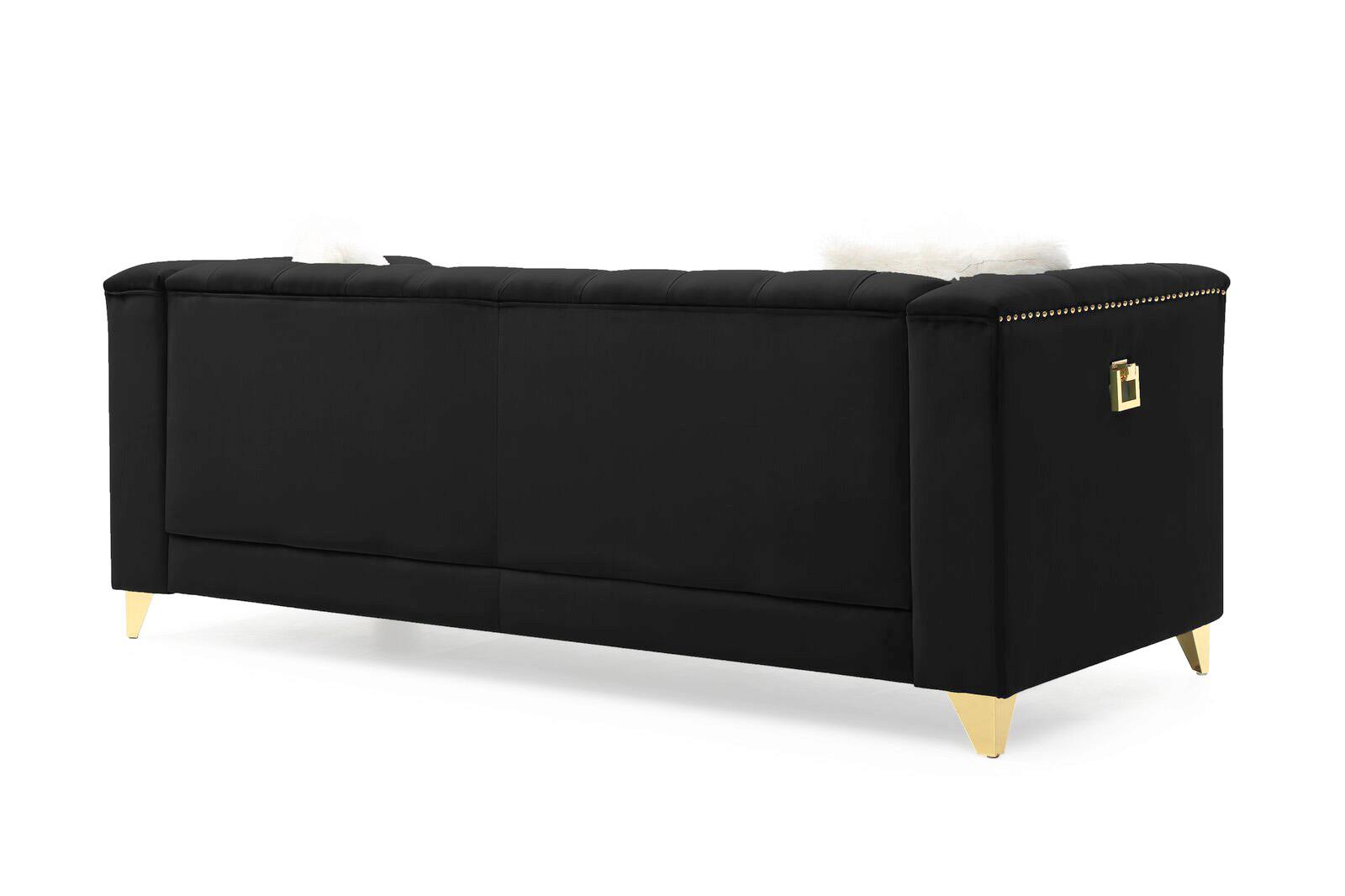 

    
 Order  Black Velvet Crystal Tufted Sofa Set 3Pc RUSSELL Galaxy Home Modern
