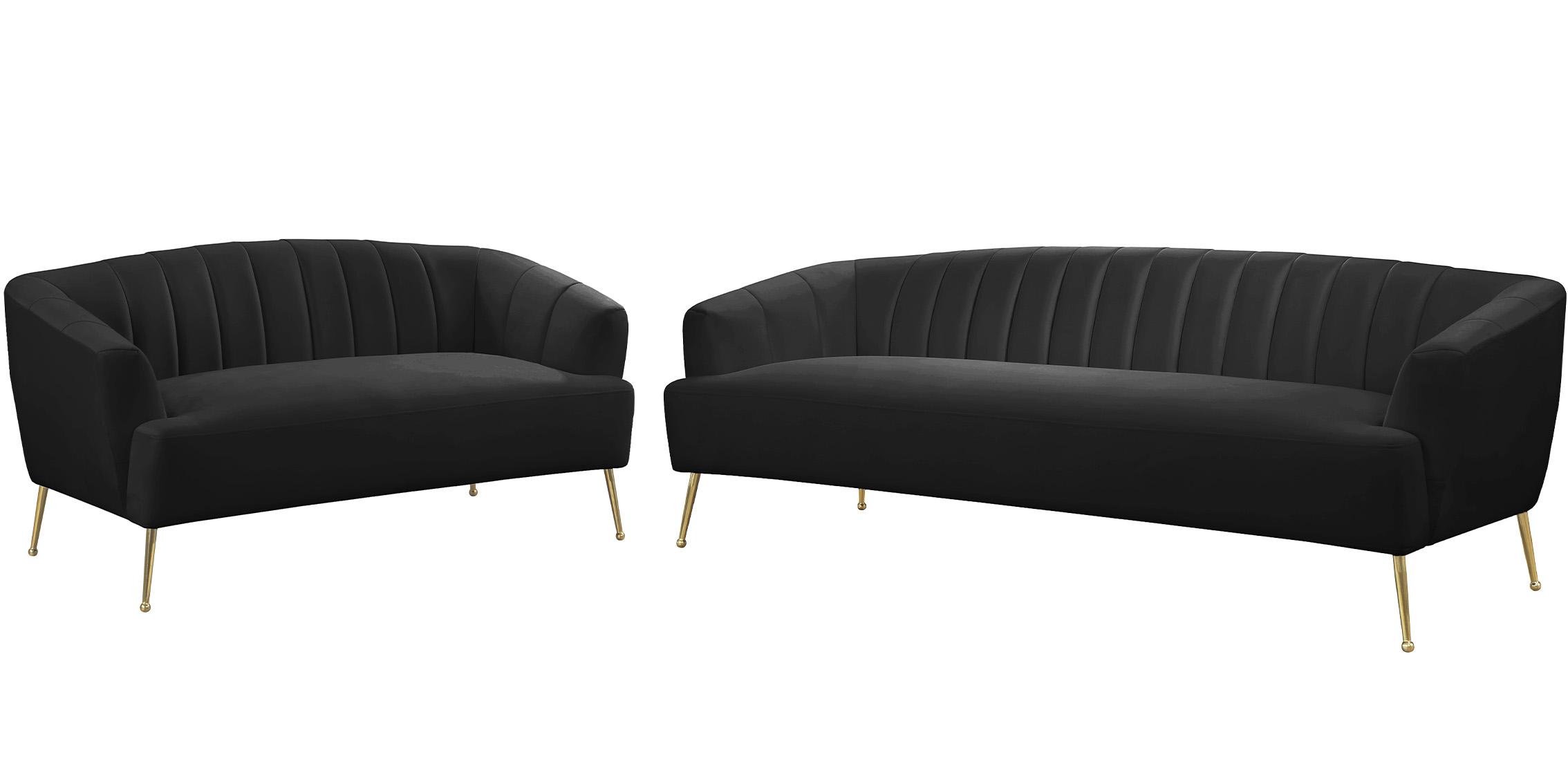 Contemporary, Modern Sofa Set TORI 657Black-S-Set-2 657Black-S-Set-2 in Gold, Black Velvet