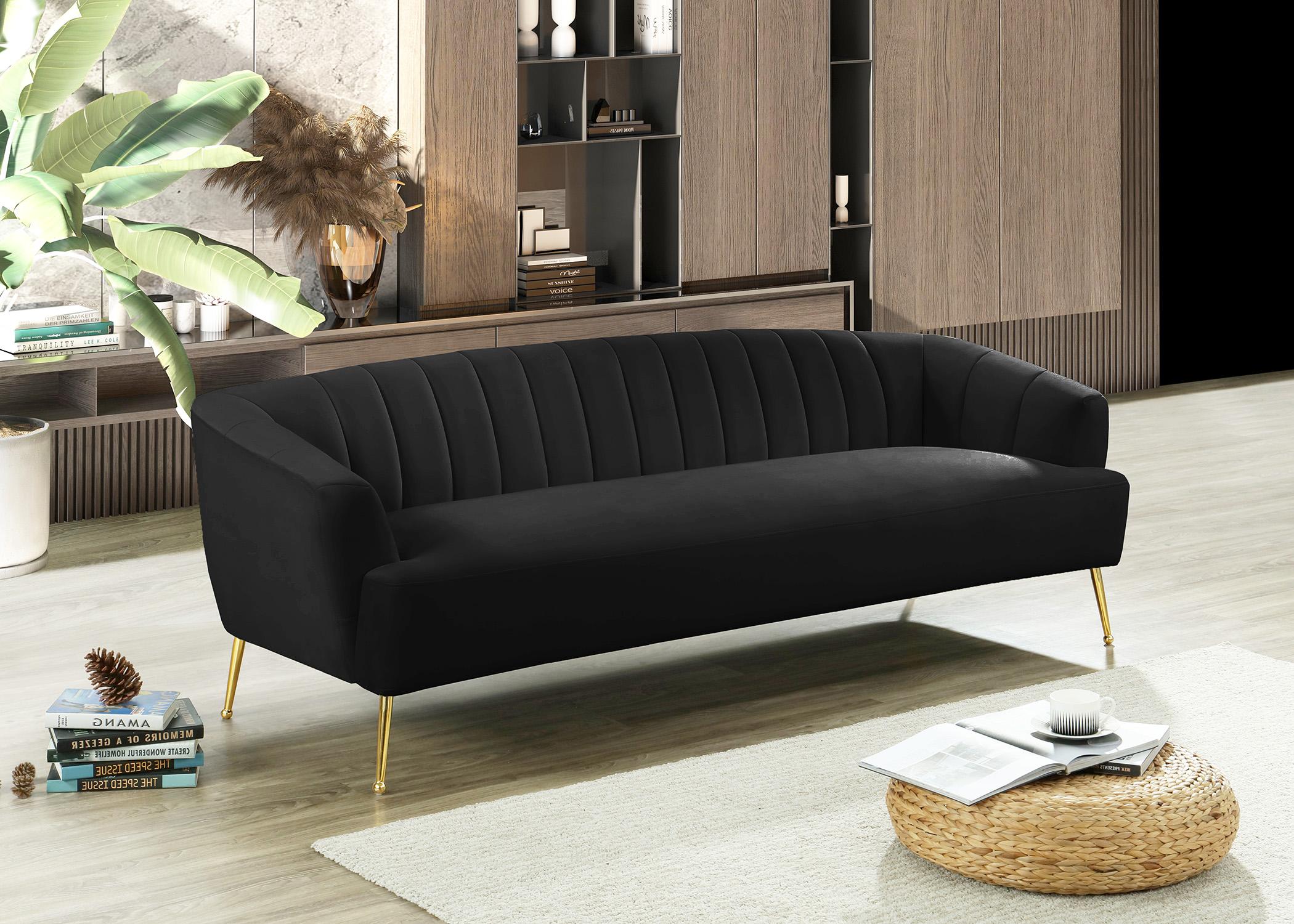 

    
 Order  Black Velvet Channel Tufted Sofa Set 2P TORI 657Black Meridian Contemporary
