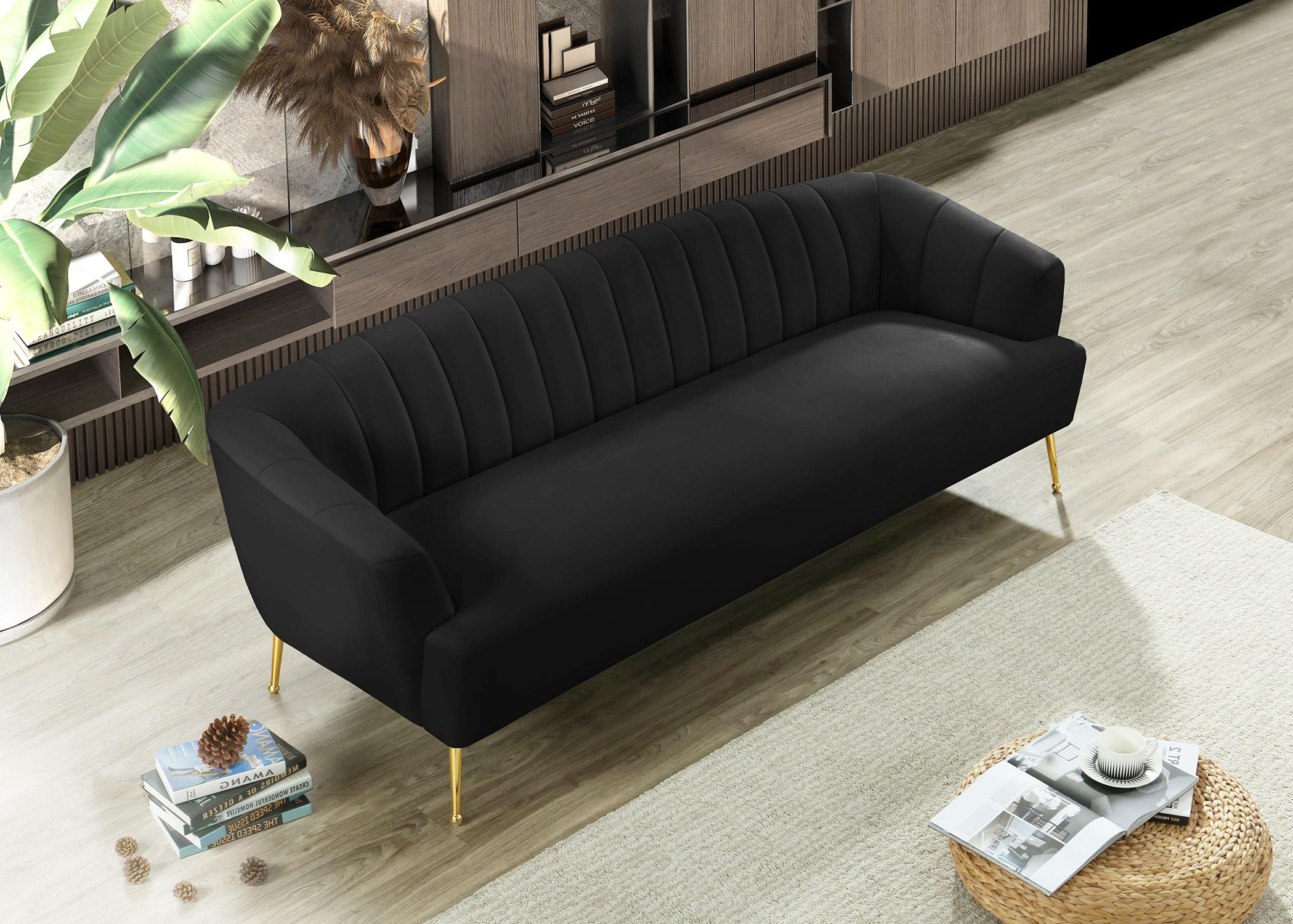 

    
 Photo  Black Velvet Channel Tufted Sofa Set 2P TORI 657Black Meridian Contemporary
