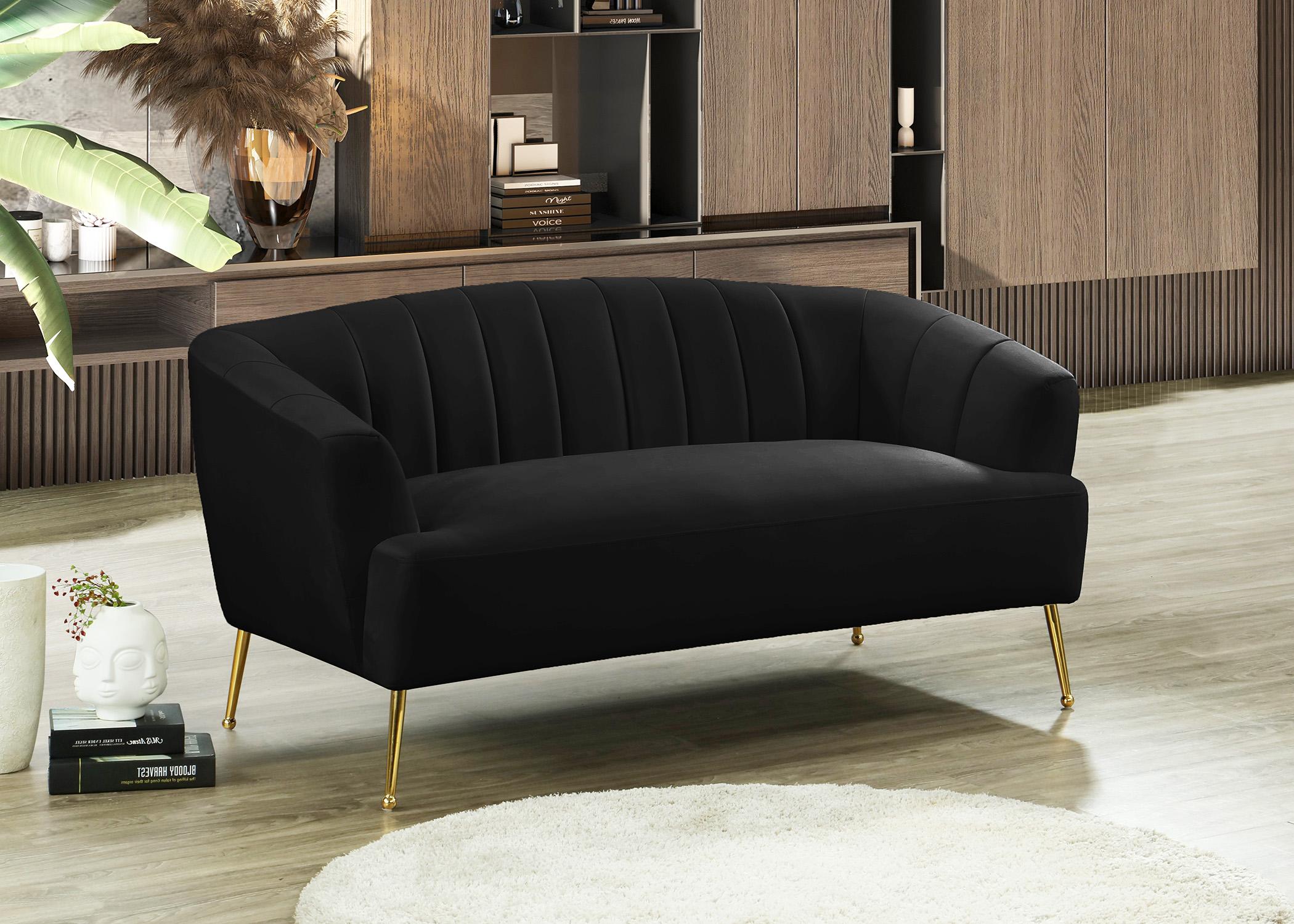 

    
 Shop  Black Velvet Channel Tufted Sofa Set 2P TORI 657Black Meridian Contemporary
