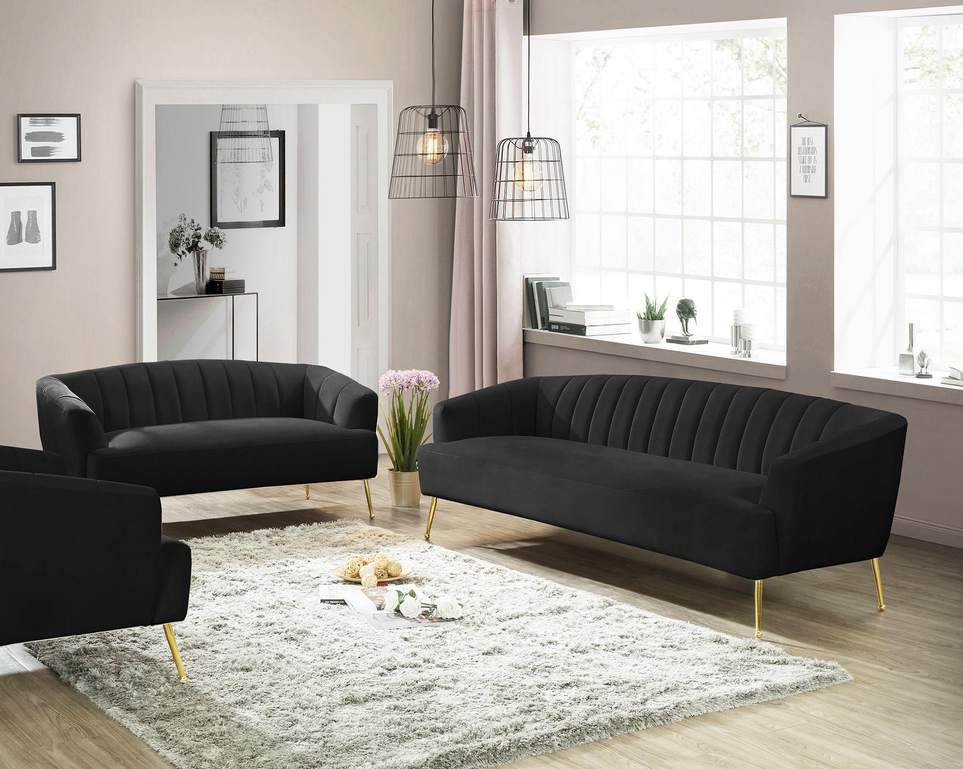 

    
Black Velvet Channel Tufted Sofa Set 2P TORI 657Black Meridian Contemporary
