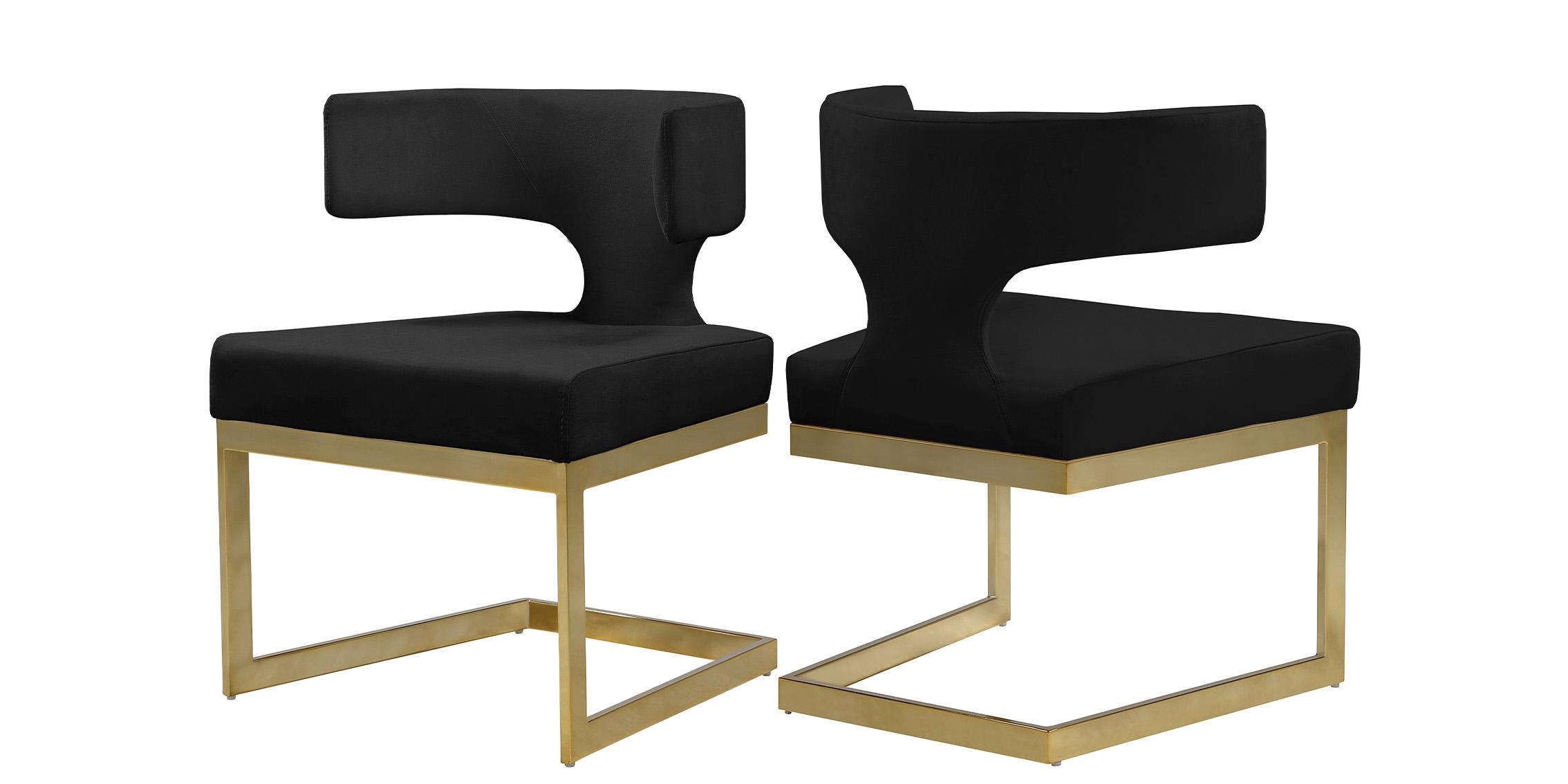 Contemporary Dining Chair Set ALEXANDRA 953Black-C 953Black-C-Set-2 in Gold, Black Velvet