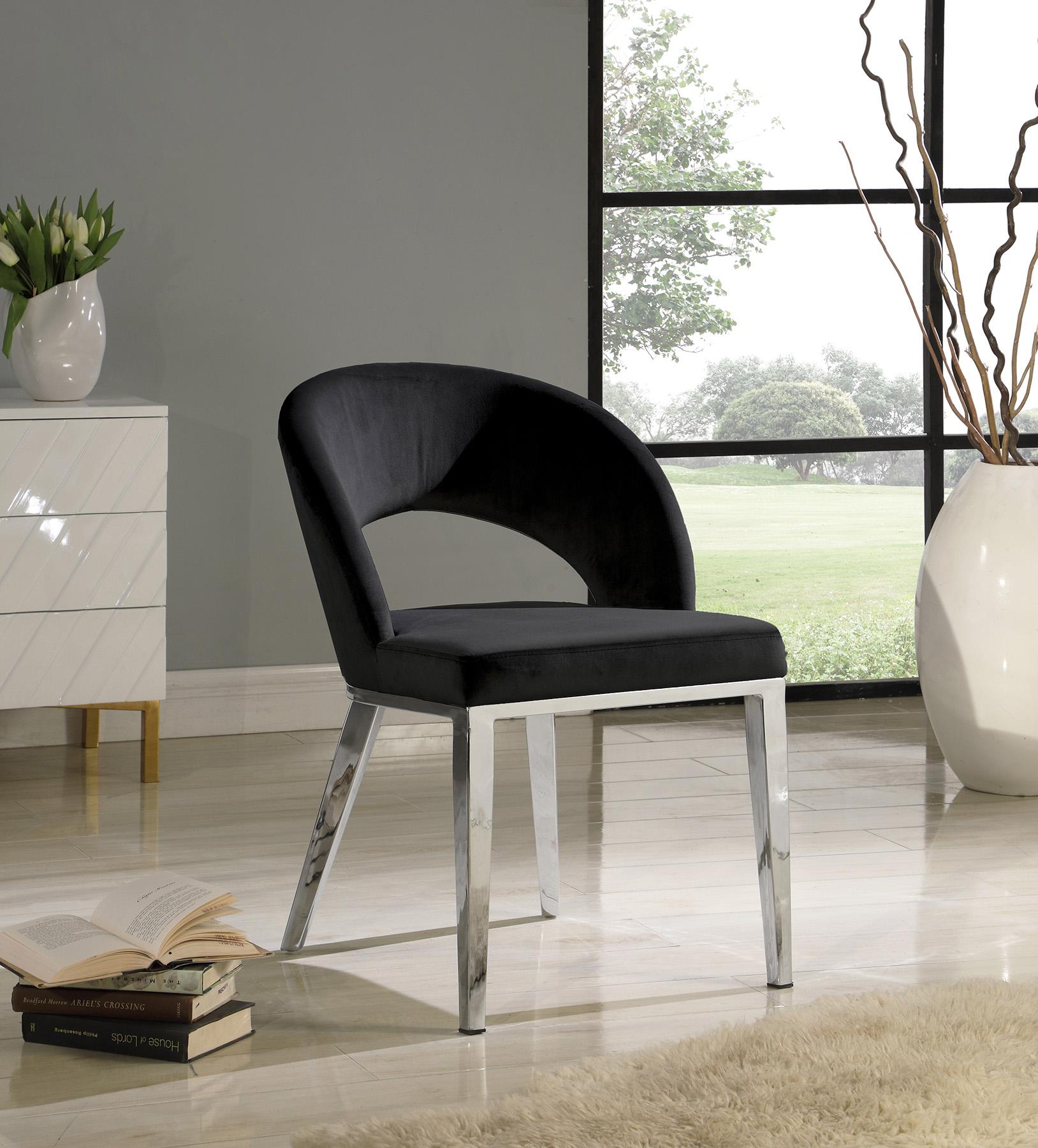 

    
Black Velvet Dining Chair Set 2Pcs ROBERTO 764Black Meridian Contemporary Modern
