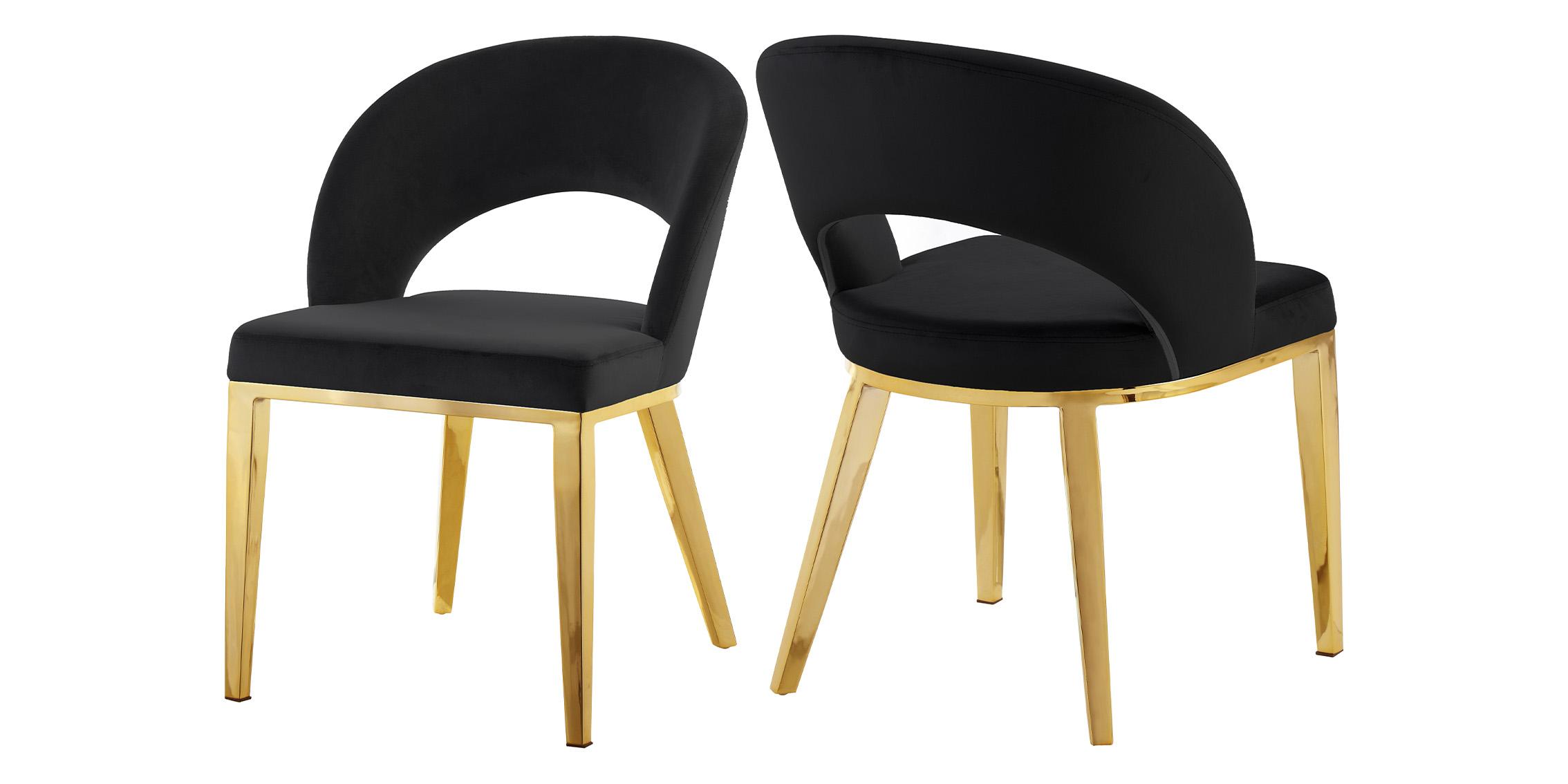 Contemporary Dining Chair Set ROBERTO 765Black 765Black-C-Set-2 in Gold, Black Velvet