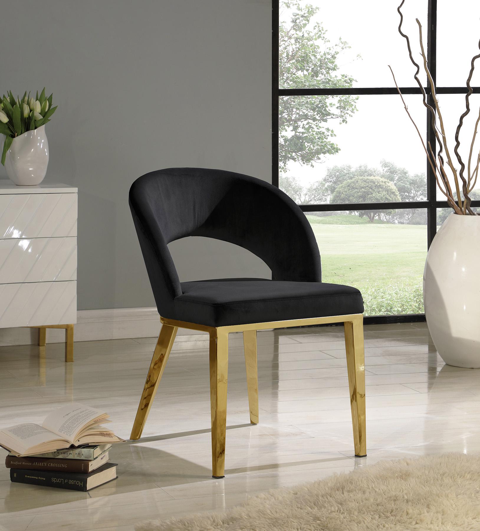 

    
Black Velvet Dining Chair Set 2Pcs ROBERTO 765Black Meridian Contemporary Modern
