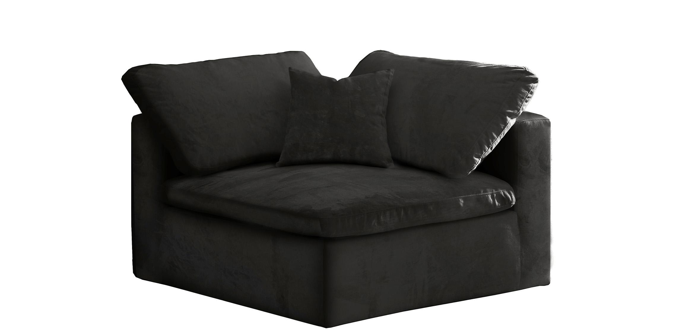 

    
Cozy Black Velvet Modular Fiber Filled Comfort Overstuffed Corner Chair Meridian
