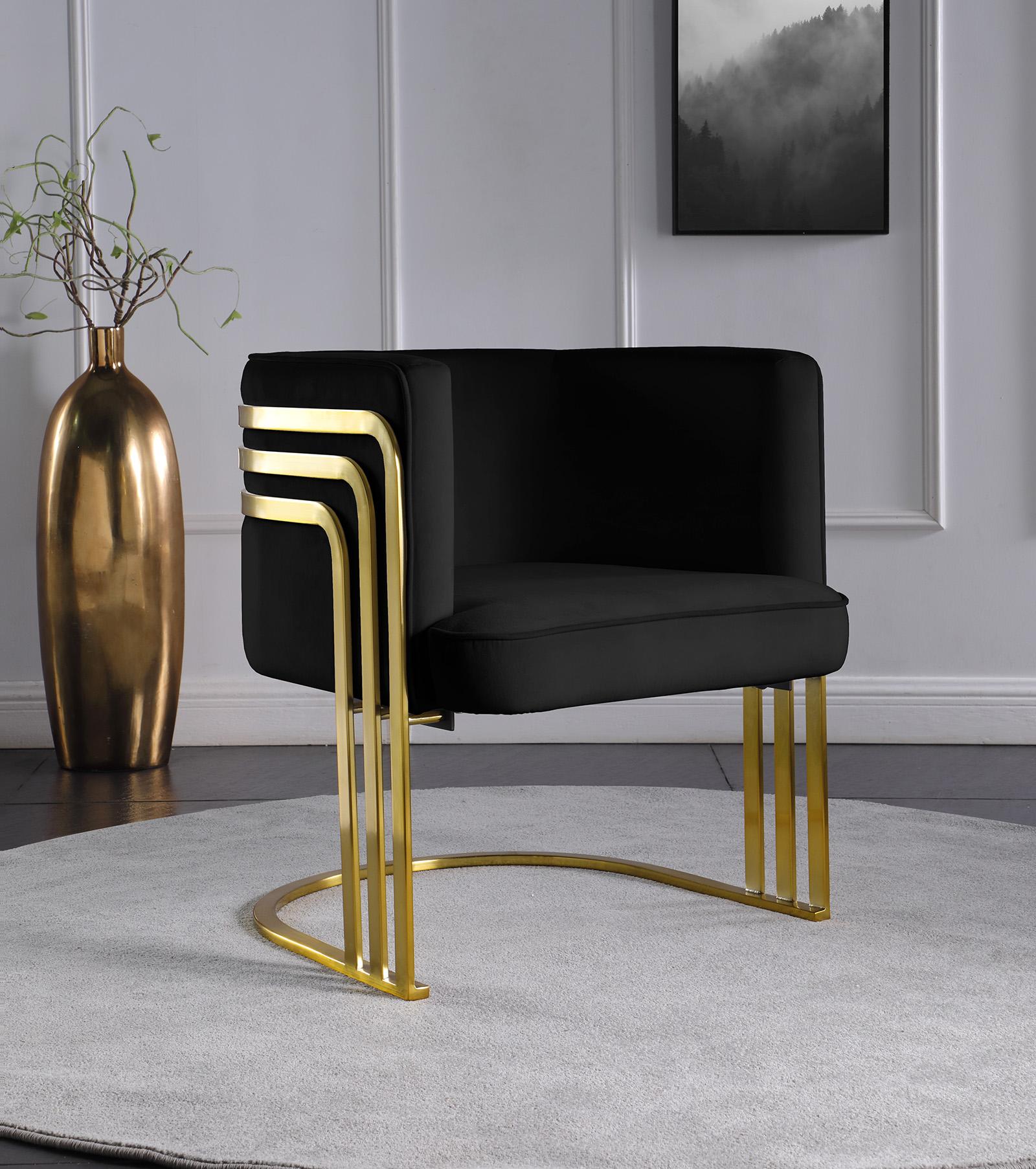 

    
Black Velvet & Gold Accent Chair Set 2Pcs RAYS 533Black Meridian Modern
