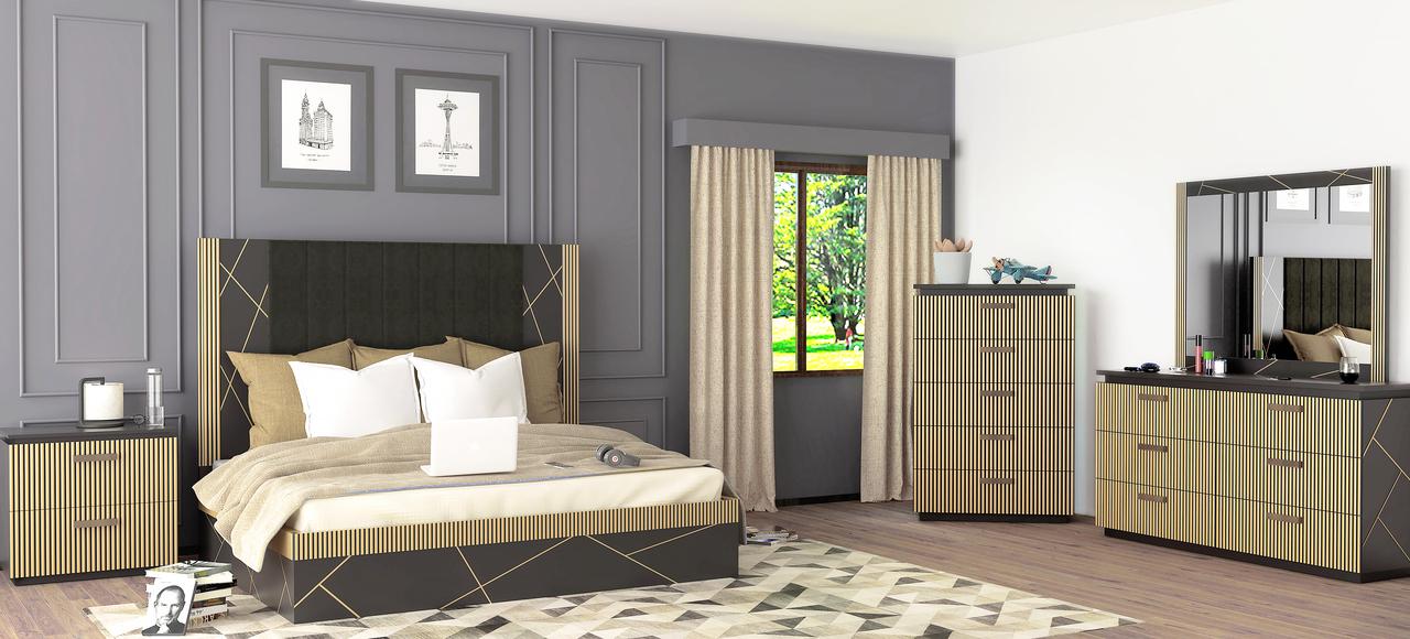 Contemporary, Modern Platform Bedroom Set Allure Allure-Q-NDM-4PC in Gold, Black Velvet