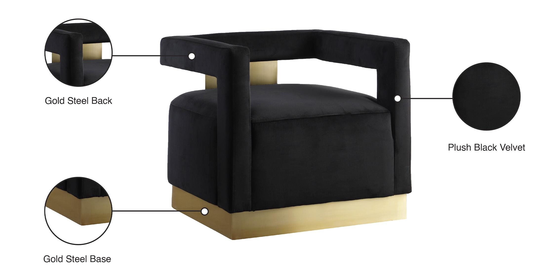 Contemporary Arm Chair ARMANI 597Black 597Black in Gold, Black Velvet