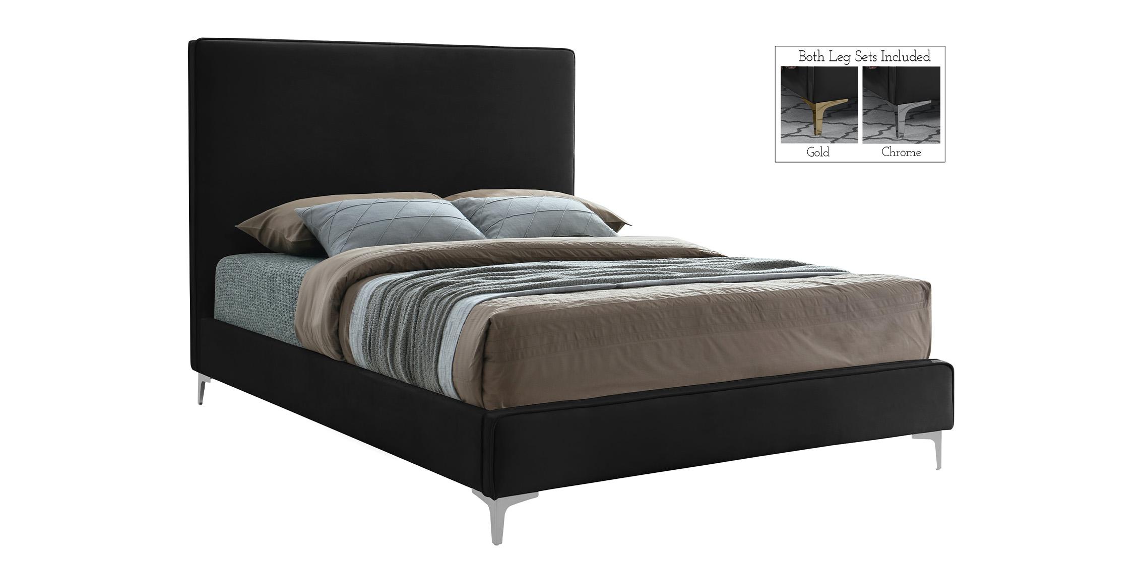 

    
Black Velvet Gold & Chrome Legs Platform Full Bed GeriBlack-F Meridian Modern
