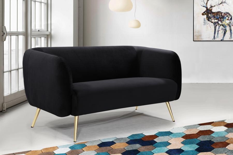 

    
685Black-Set-3 Black Velvet Gold Metal Legs Sofa Loveseat & Chair Meridian Furniture Harlow
