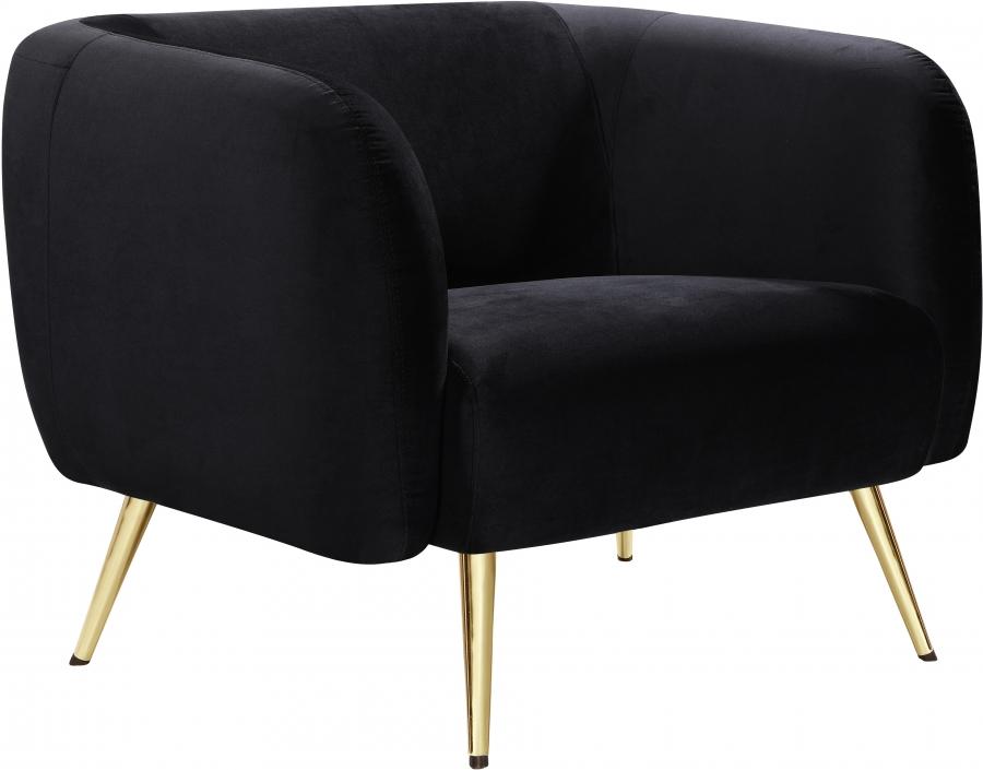 

    
 Order  Black Velvet Gold Metal Legs Sofa Loveseat & Chair Meridian Furniture Harlow
