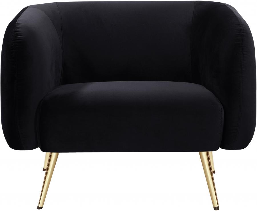

    
 Photo  Black Velvet Gold Metal Legs Sofa Loveseat & Chair Meridian Furniture Harlow
