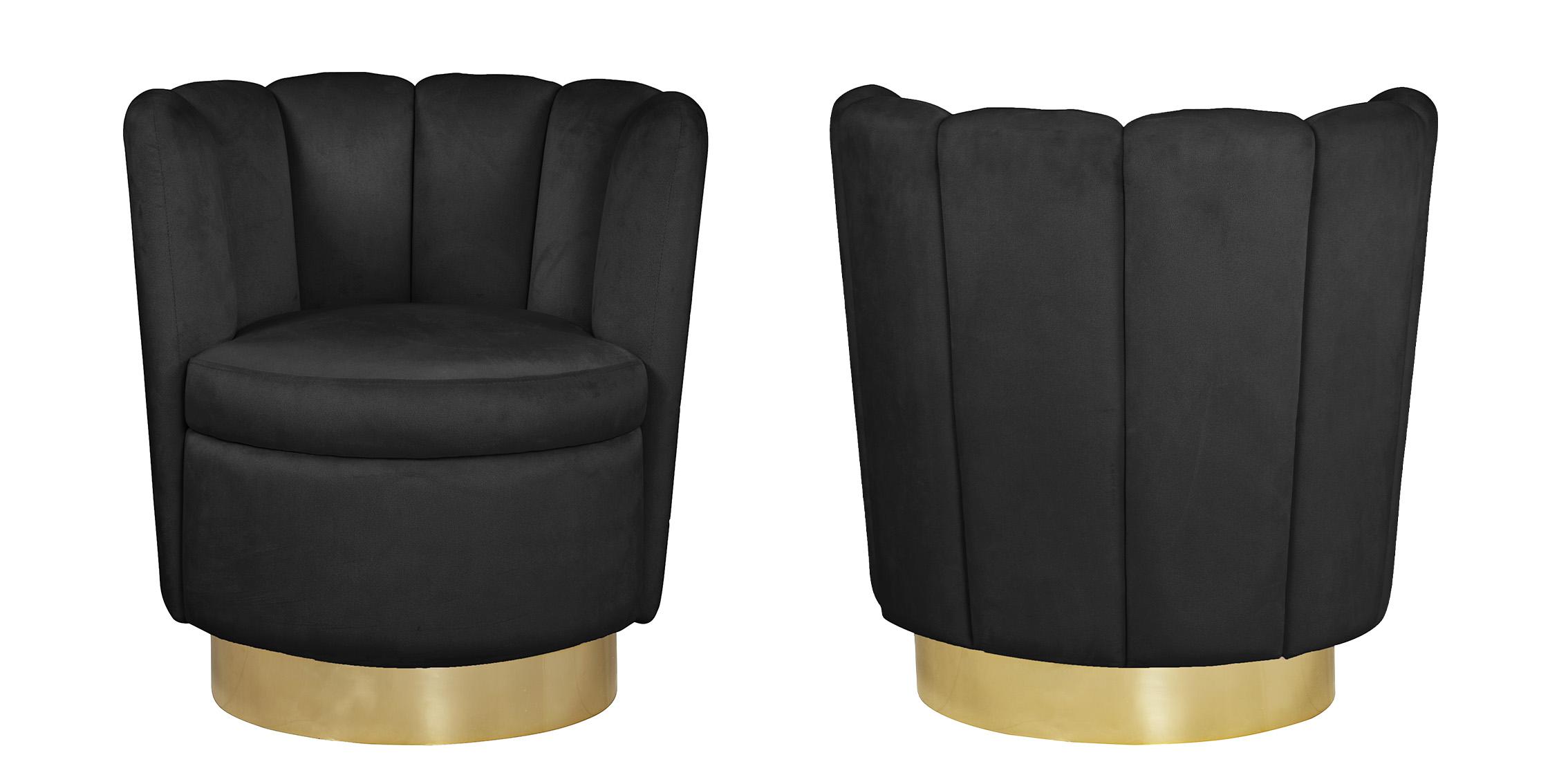 

    
Black Velvet & Gold Swivel Base Chair Set 2 LILY 578Black Meridian Contemporary
