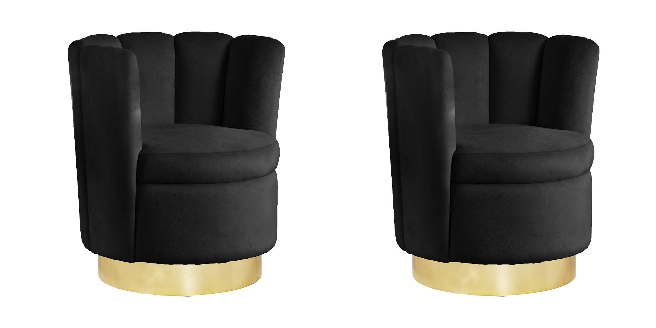 

    
Black Velvet & Gold Swivel Base Chair Set 2 LILY 578Black Meridian Contemporary
