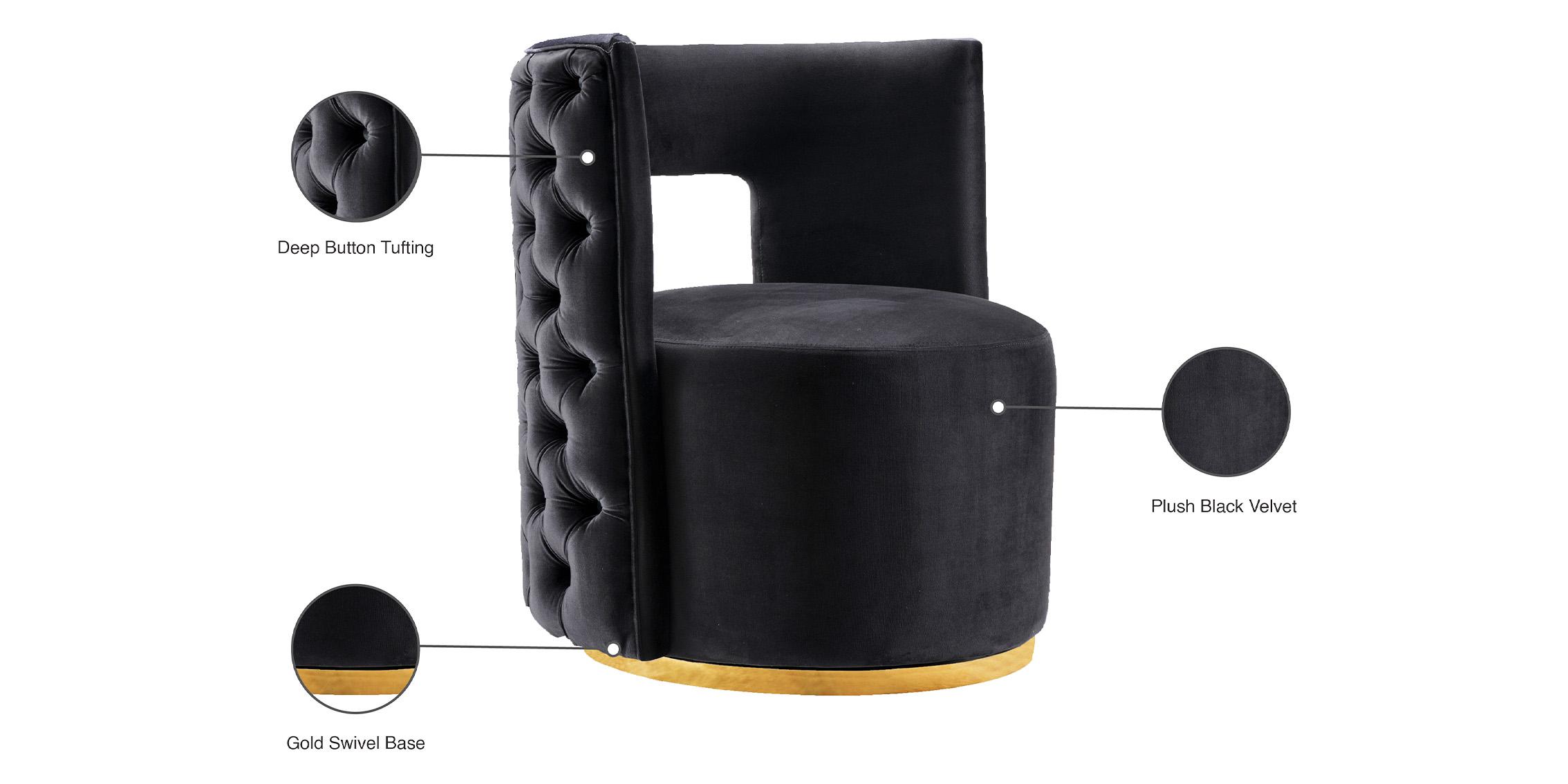 

    
 Order  Black Velvet & Gold Swivel Base Chair Set 2 THEO 594Black Meridian Contemporary
