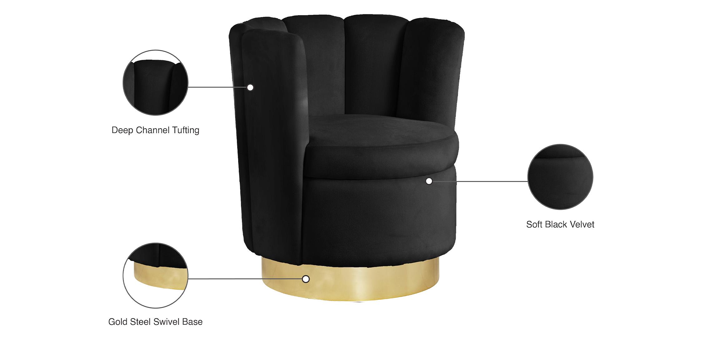 

    
Black Velvet & Gold Swivel Base Chair LILY 578Black Meridian Contemporary Modern
