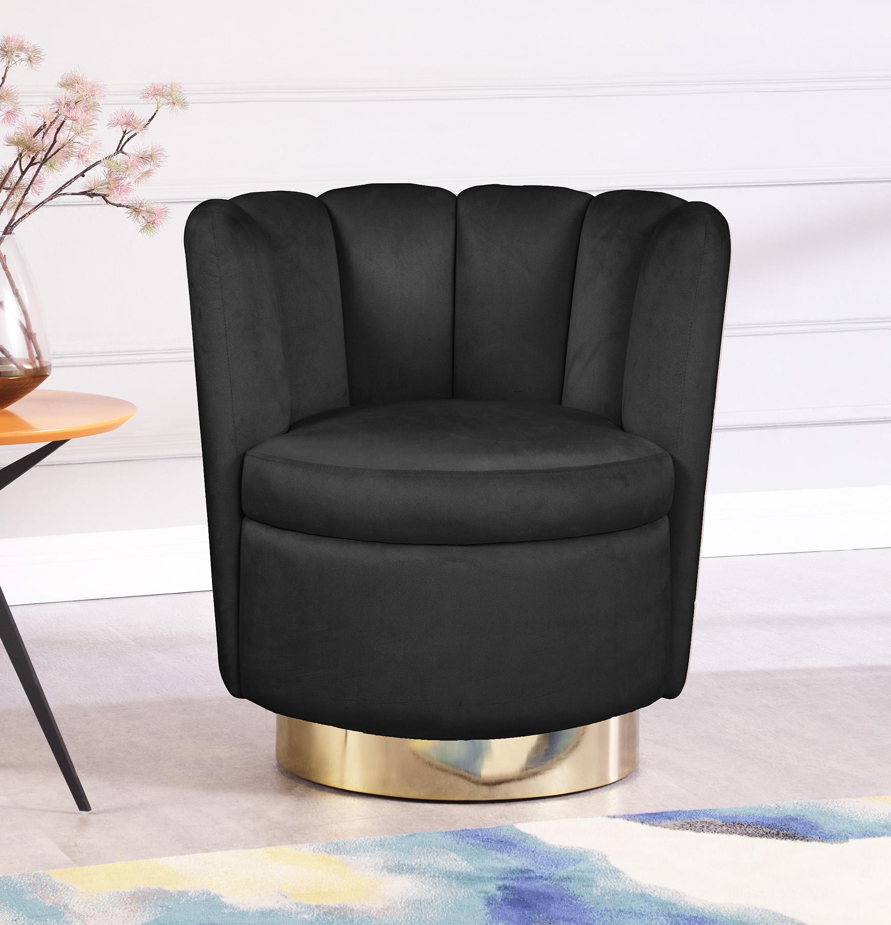 

    
Black Velvet & Gold Swivel Base Chair LILY 578Black Meridian Contemporary Modern
