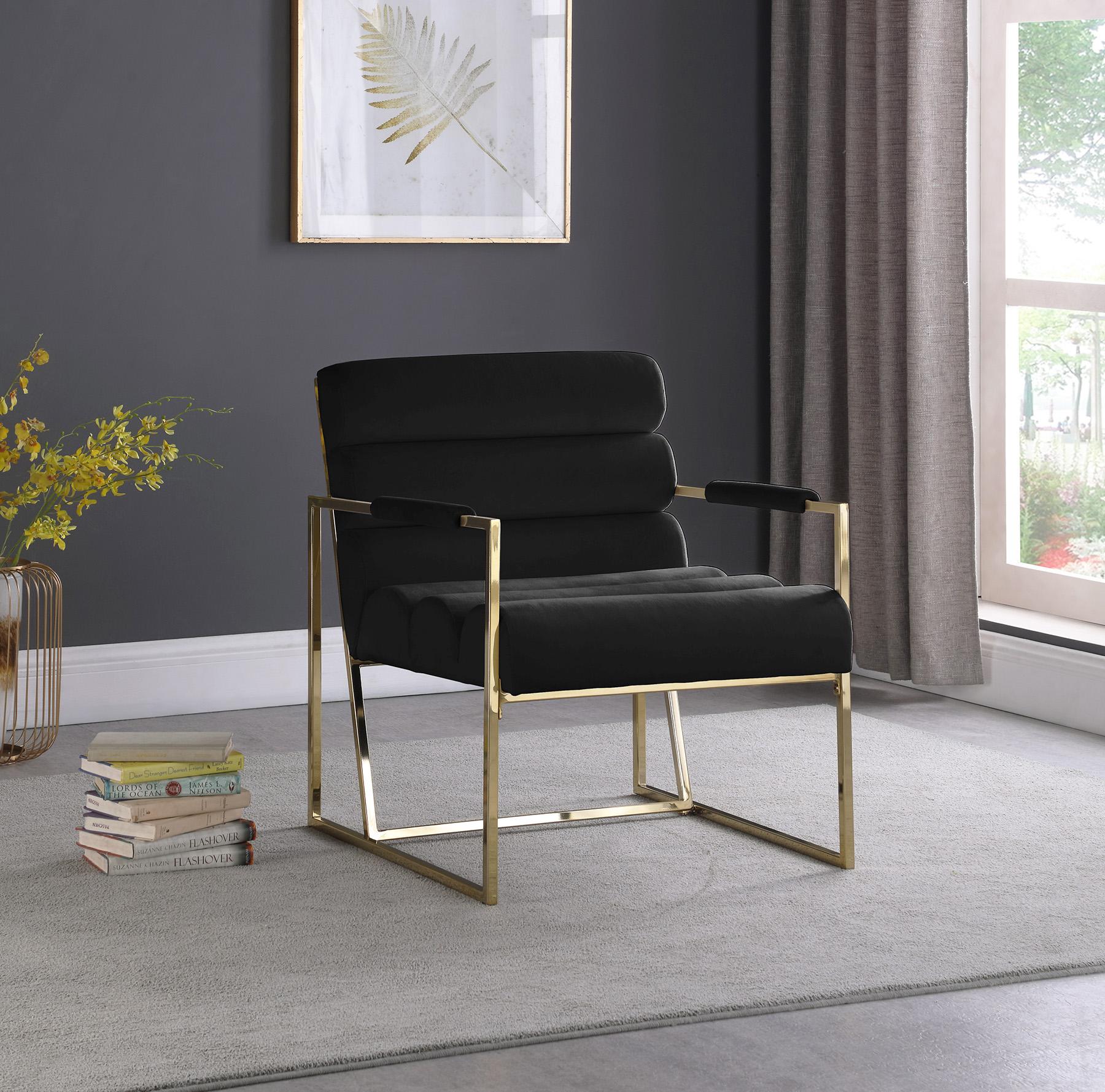 

    
Black Velvet & Gold Tufted Accent Chair WAYNE 526Black Meridian Contemporary
