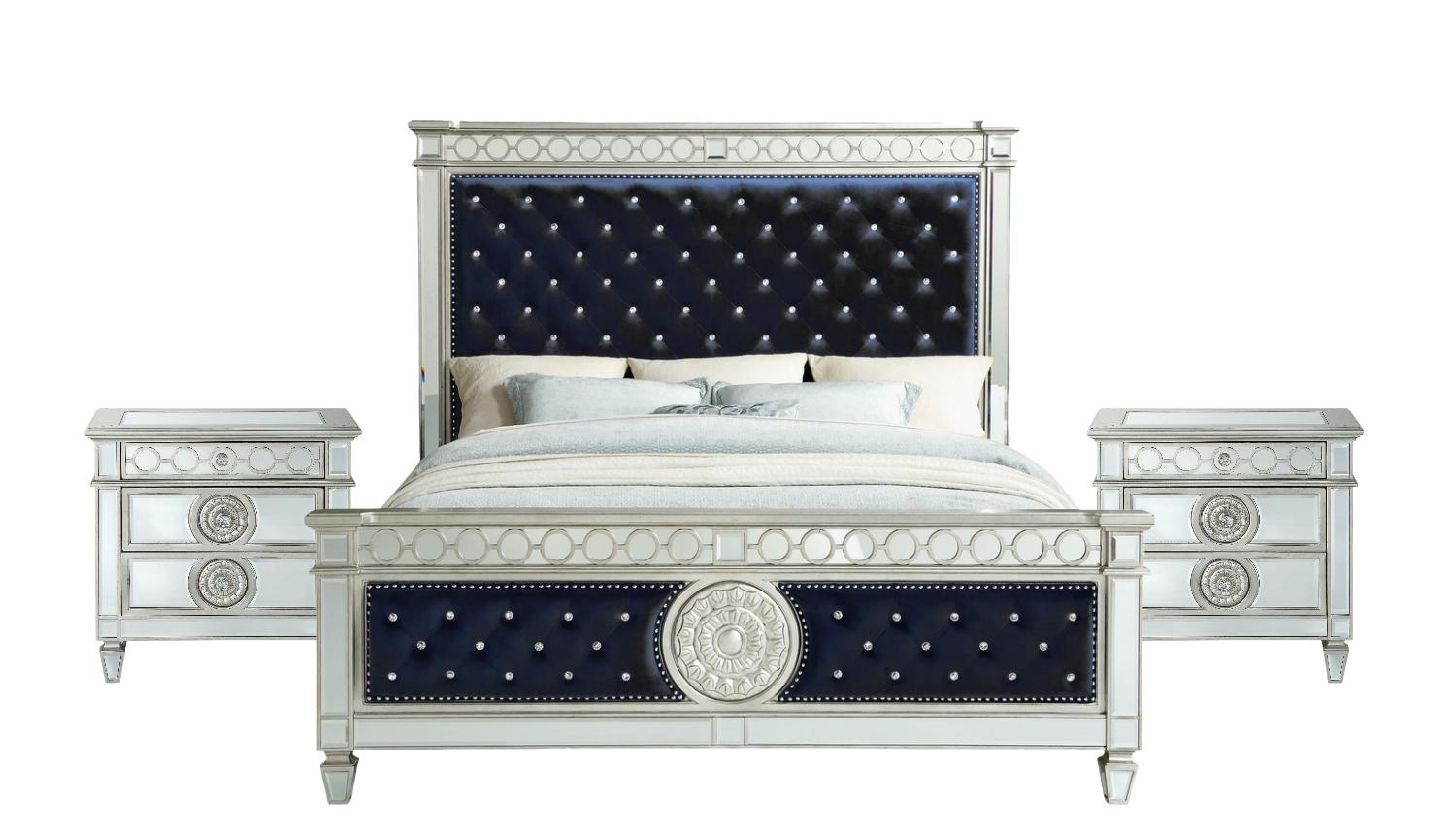 

    
Black Velvet & Mirrored California Bed Bedroom Set by Acme Varian 27344CK-3pcs
