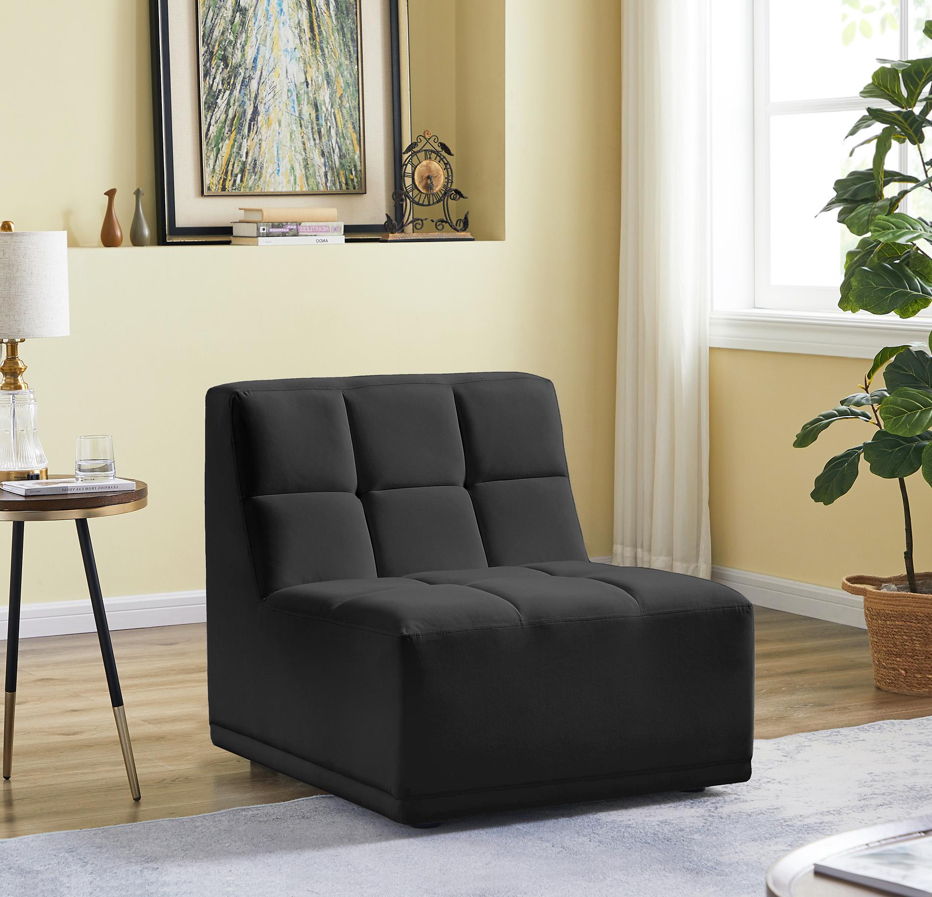 

    
Black Velvet Modular Armless Chair 650Black-Armless Meridian Modern Contemporary
