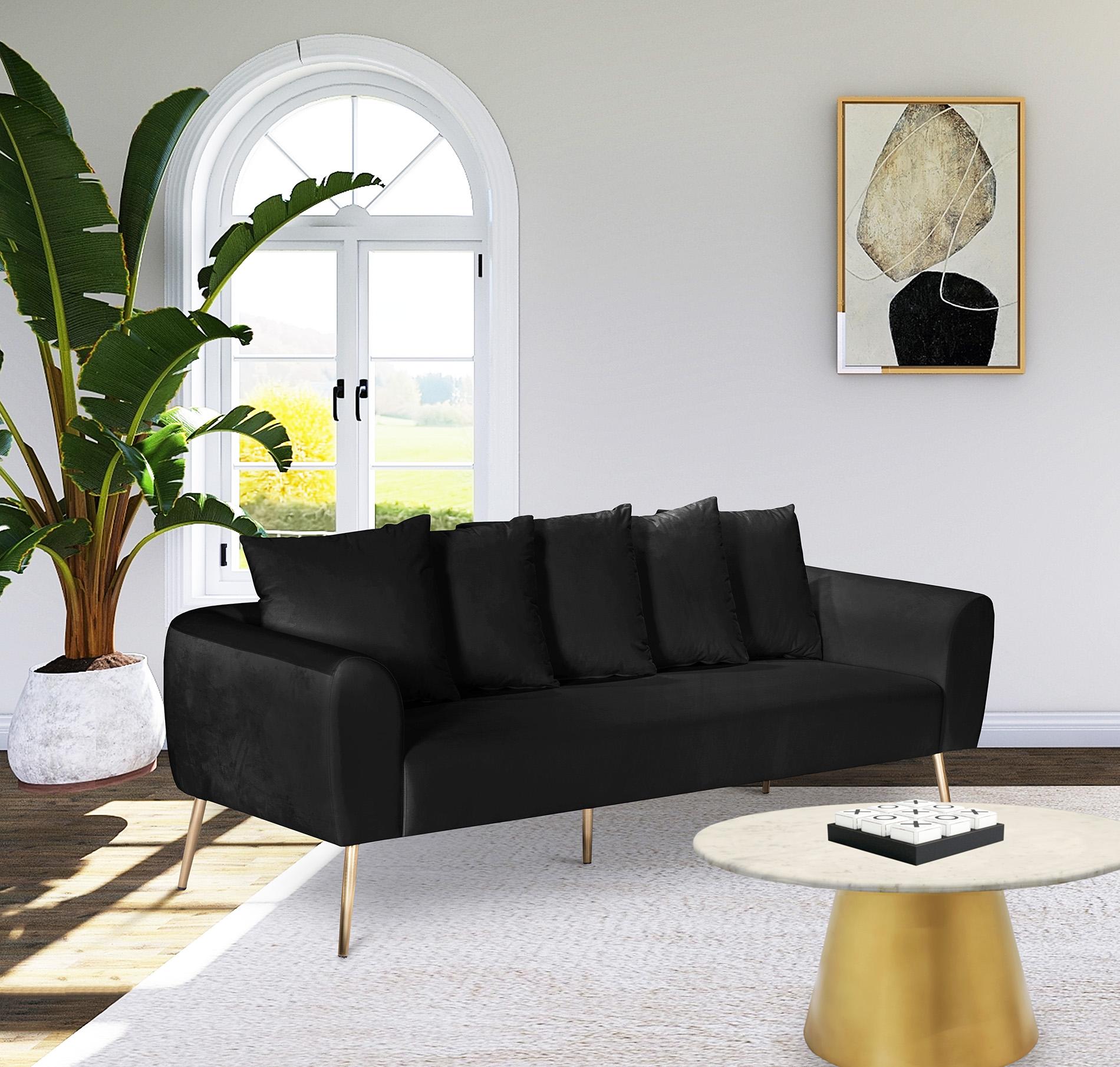 

    
BLACK Velvet Quinn Sofa Set 3Pcs MERIDIAN Contemporary Modern Mid-Century

