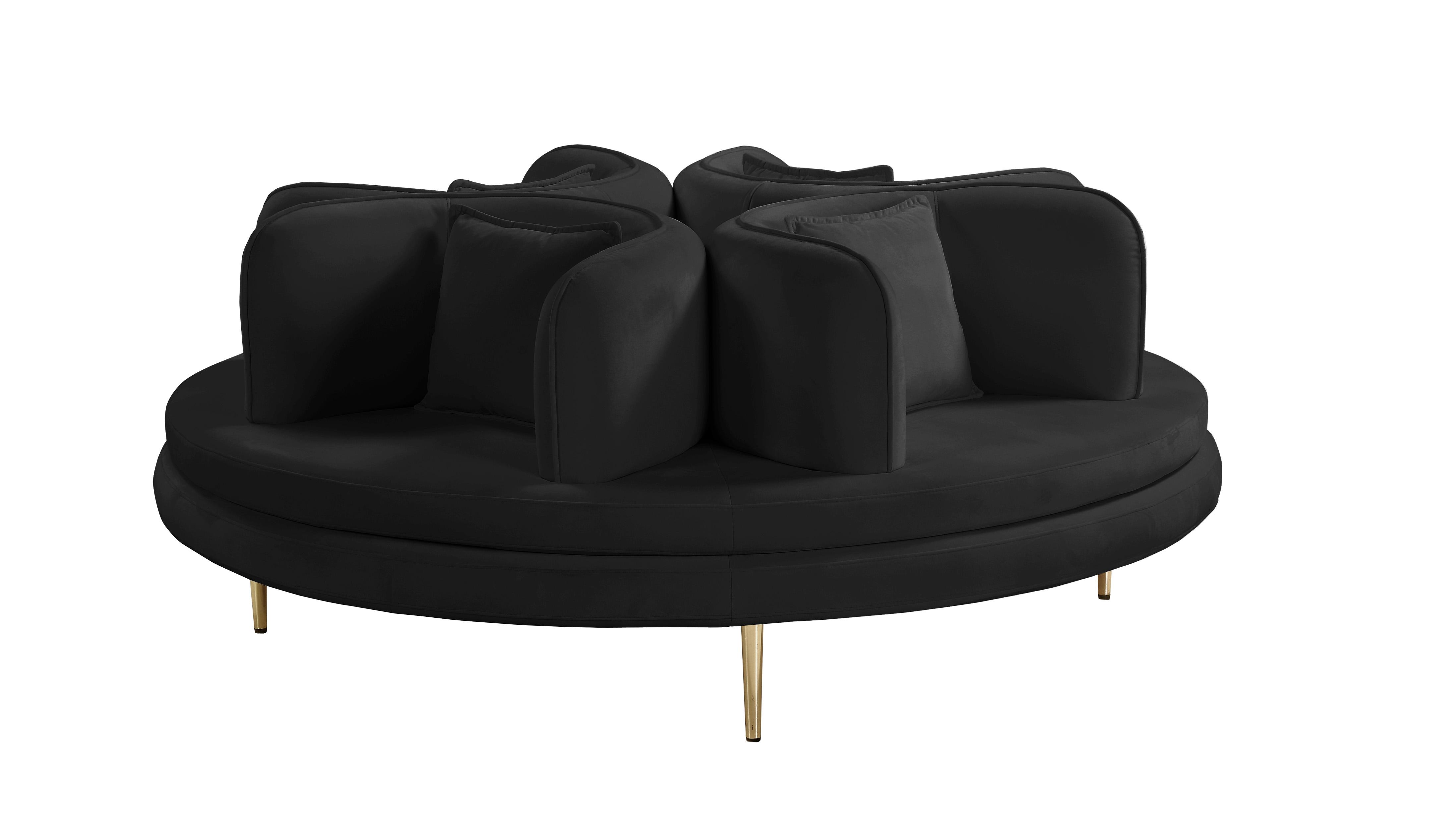 Contemporary, Modern Round Sofa Settee CIRCLET 627Black 627Black in Black Velvet