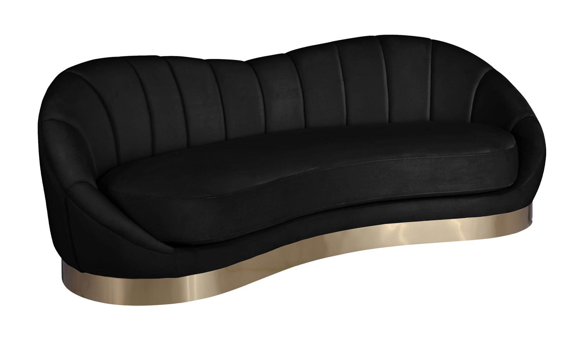 

    
Black Velvet Rounded Sofa Set 2 Pcs SHELLY 623Black-S Meridian Contemporary
