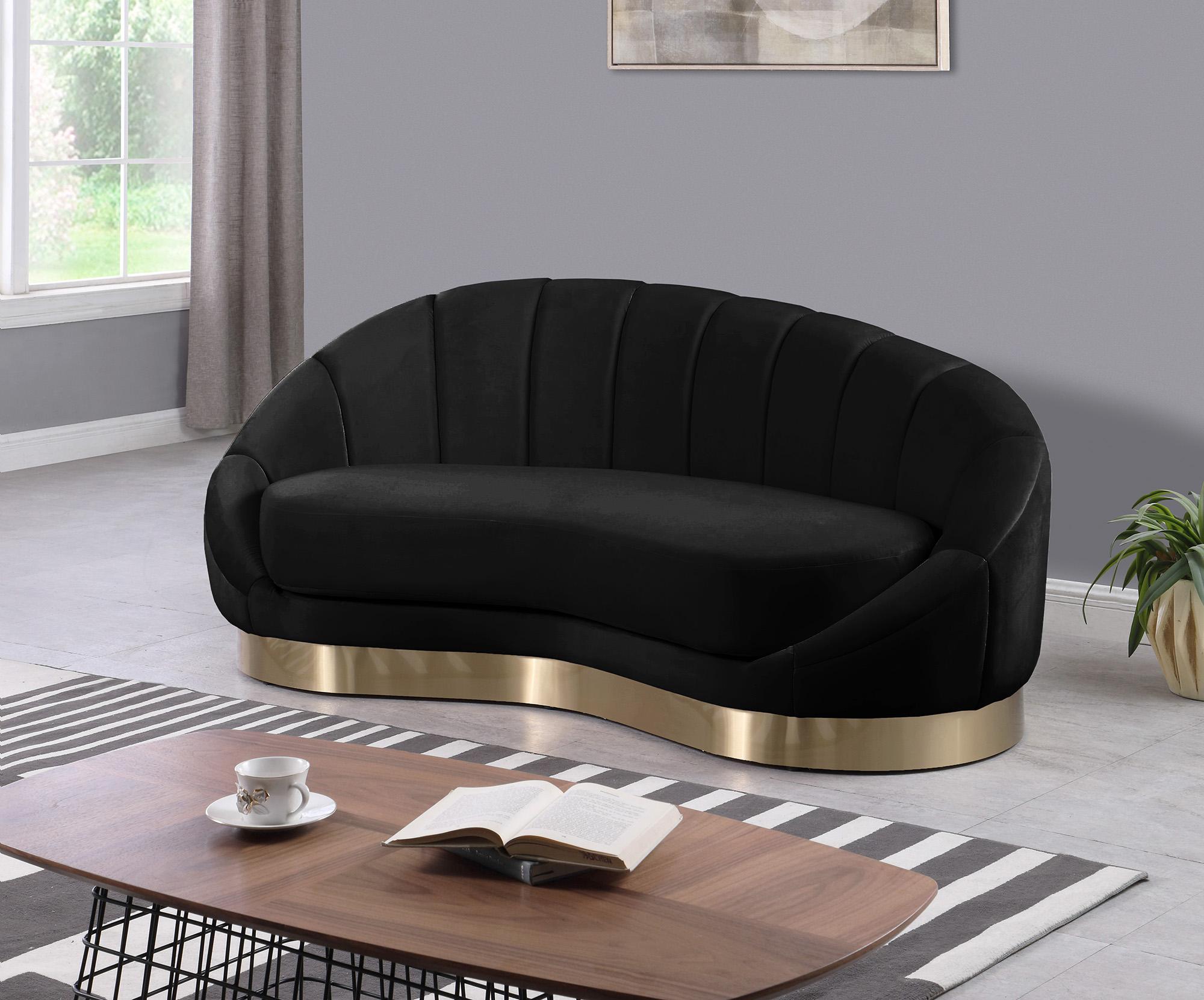 

    
 Order  Black Velvet Rounded Sofa Set 2 Pcs SHELLY 623Black-S Meridian Contemporary
