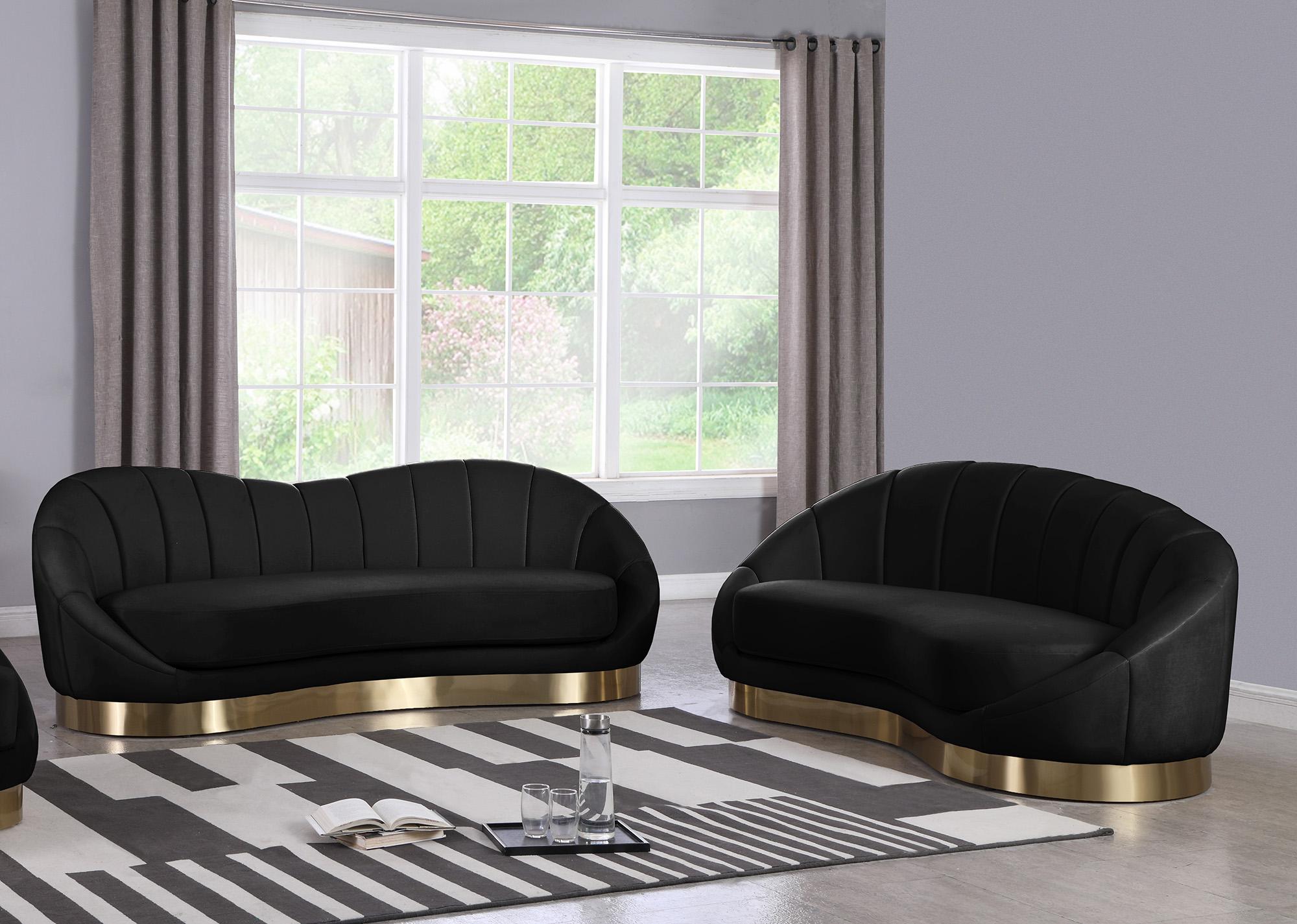 

    
 Shop  Black Velvet Rounded Sofa Set 2 Pcs SHELLY 623Black-S Meridian Contemporary
