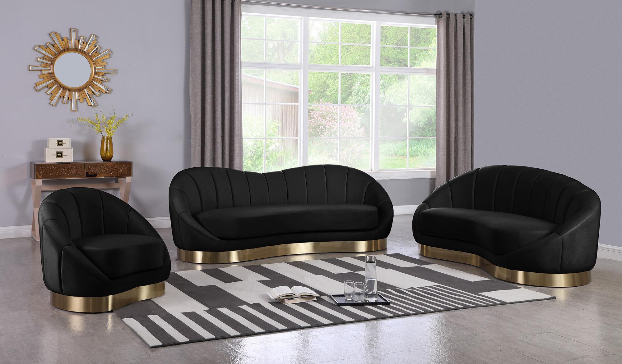 

    
 Photo  Black Velvet Rounded Sofa Set 2 Pcs SHELLY 623Black-S Meridian Contemporary
