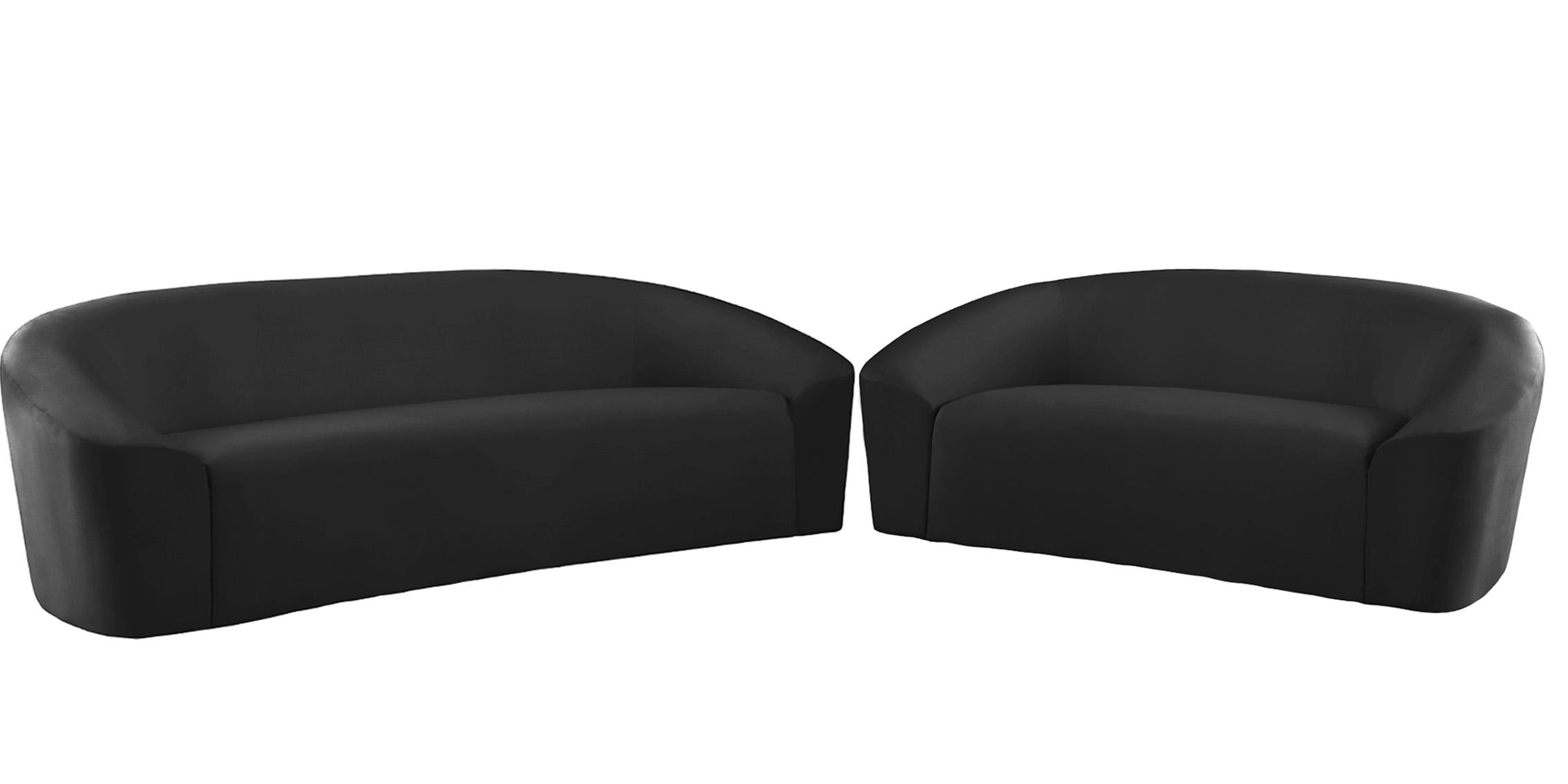 

    
Black Velvet Sofa Set 2Pcs RILEY 610Black-S Meridian Contemporary Modern
