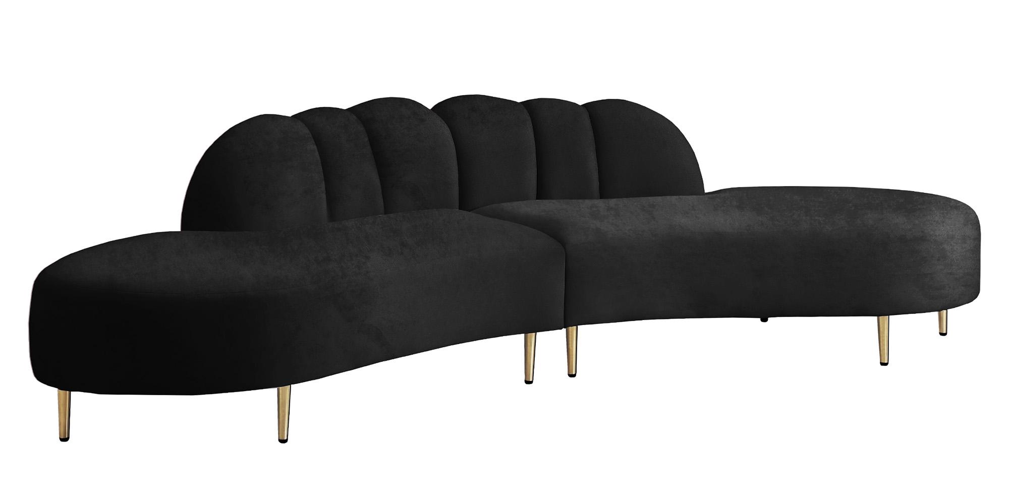 Contemporary, Modern Sectional Sofa DIVINE 618Black 618Black-Sectional in Black Velvet