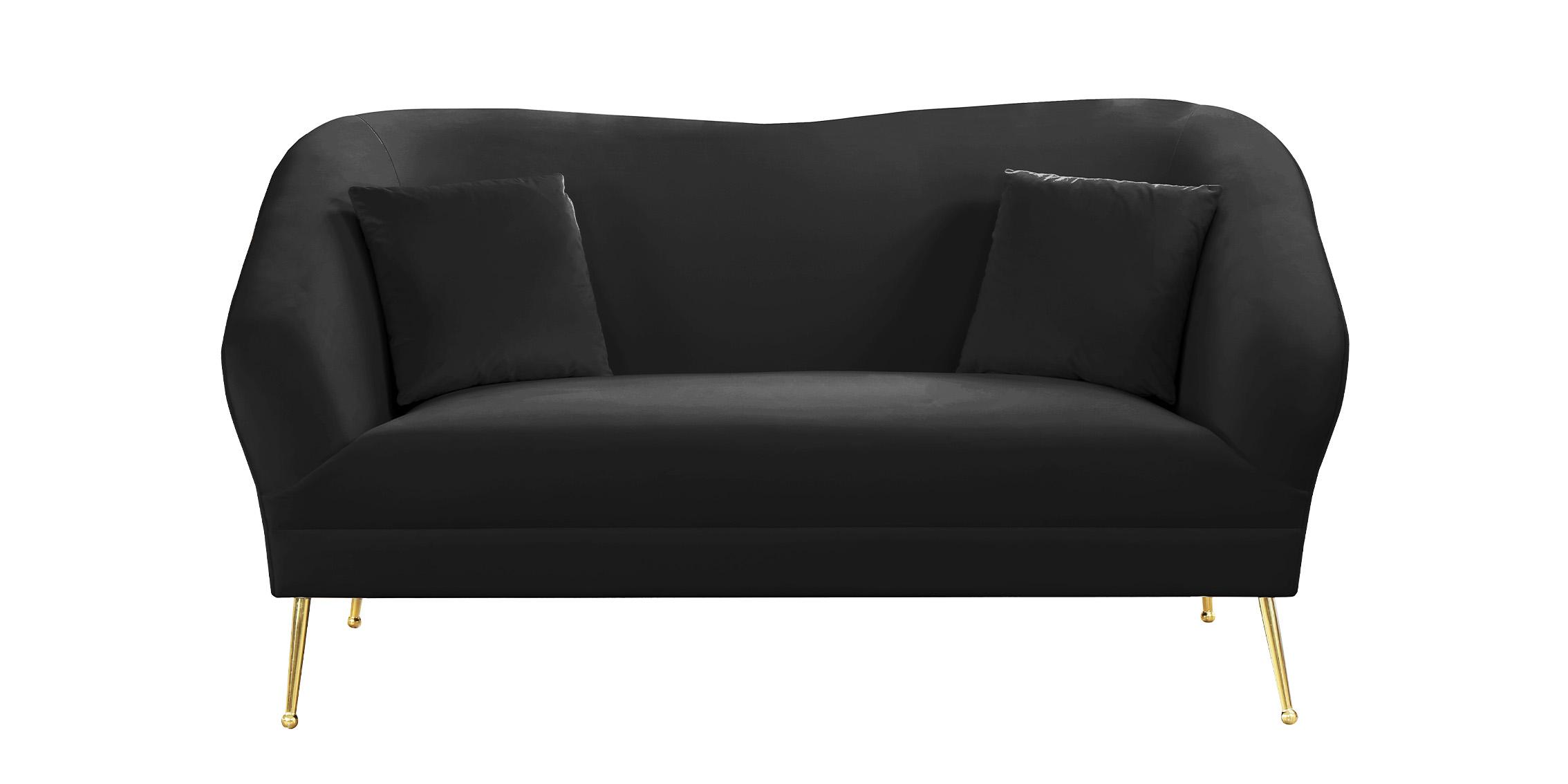 

    
 Order  Black Velvet Curved Sofa Set 3Pcs HERMOSA 658Black Meridian Mid-Century Modern

