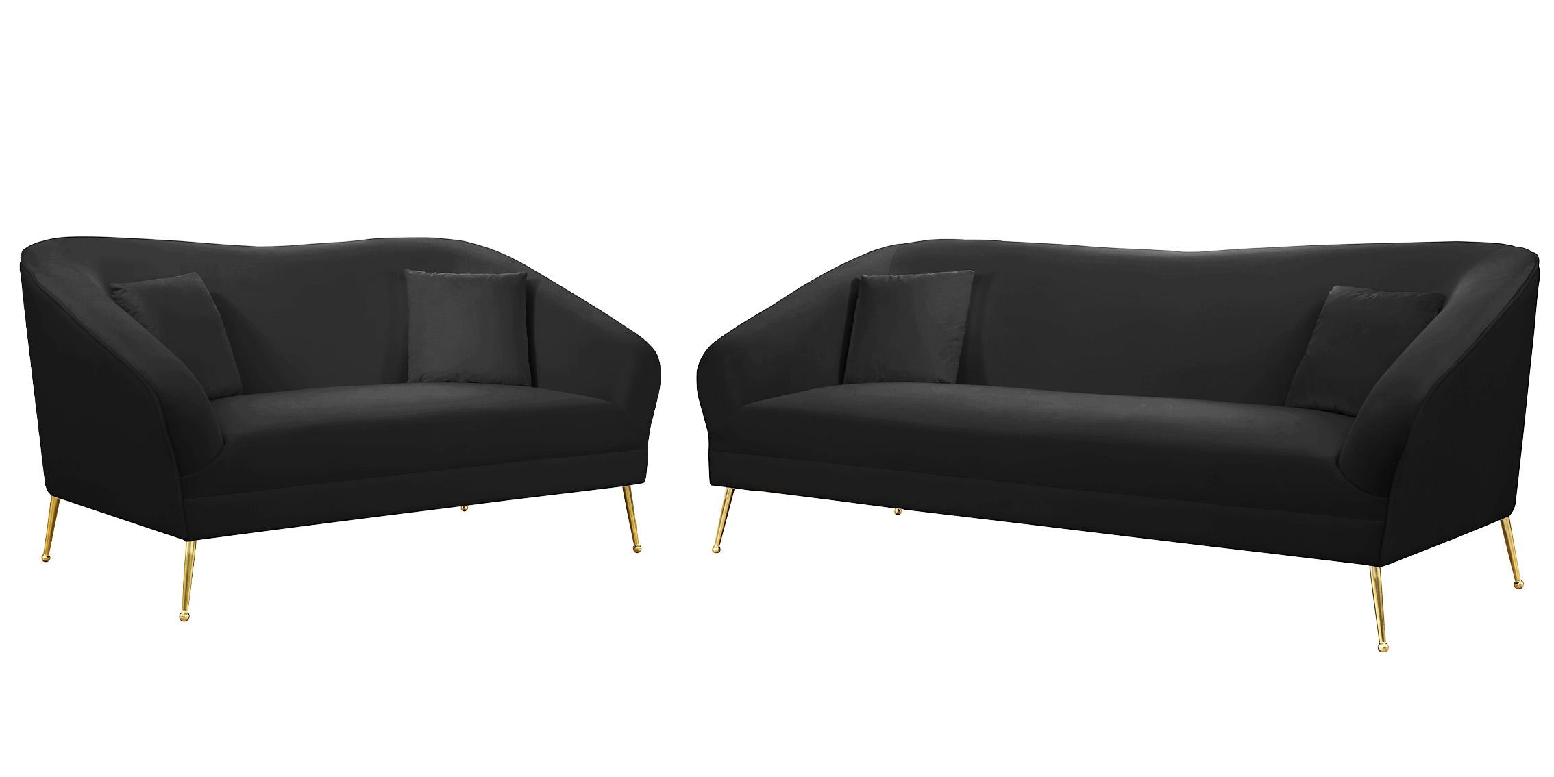 Contemporary, Modern Sofa Set HERMOSA 658Black 658Black-Set-2 in Black Velvet