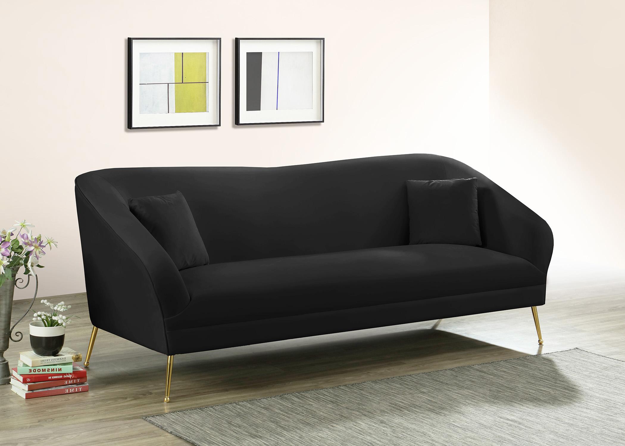 

    
658Black-Set-2 Black Velvet Curved Sofa Set 2Pcs HERMOSA 658Black Meridian Mid-Century Modern

